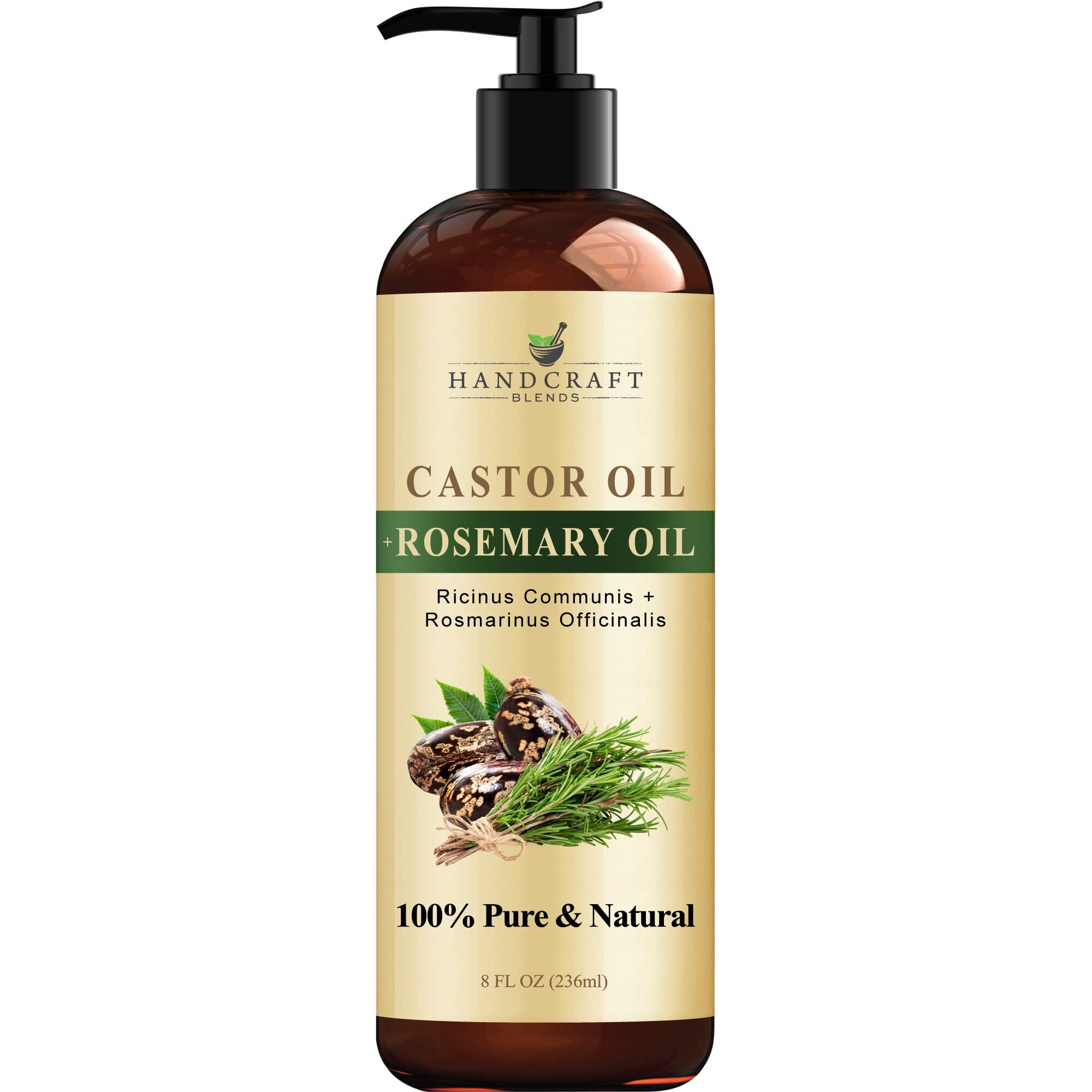 Handcraft Blends Castor Oil With Rosemary Oil - 8 Fl Oz - 100% Pure And Natural - Premium Grade Carrier Oil For Hair Growth  Eyelashes And Eyebrows  Hair & Body