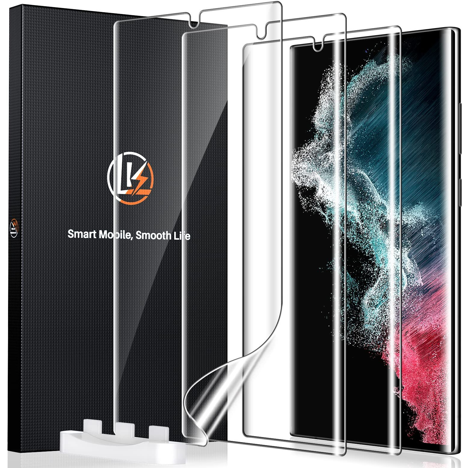 Lk 3 Pack For Samsung Galaxy S22 Ultra Screen Protector [Not Glass] [Support Fingerprint Unlock] Bubble Free  With Easy Installation Tool  3D Curved Max Coverage For S22 Ultra 6.8-Inch