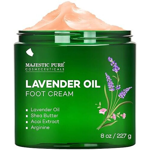 Majestic Pure Lavender Oil Foot Cream  Warming Cream - Calluses  Dry Cracked Feet  Hands  Heels  Elbow  Nails  And Knees - Softens & Moisturizes Skin - 8 Oz