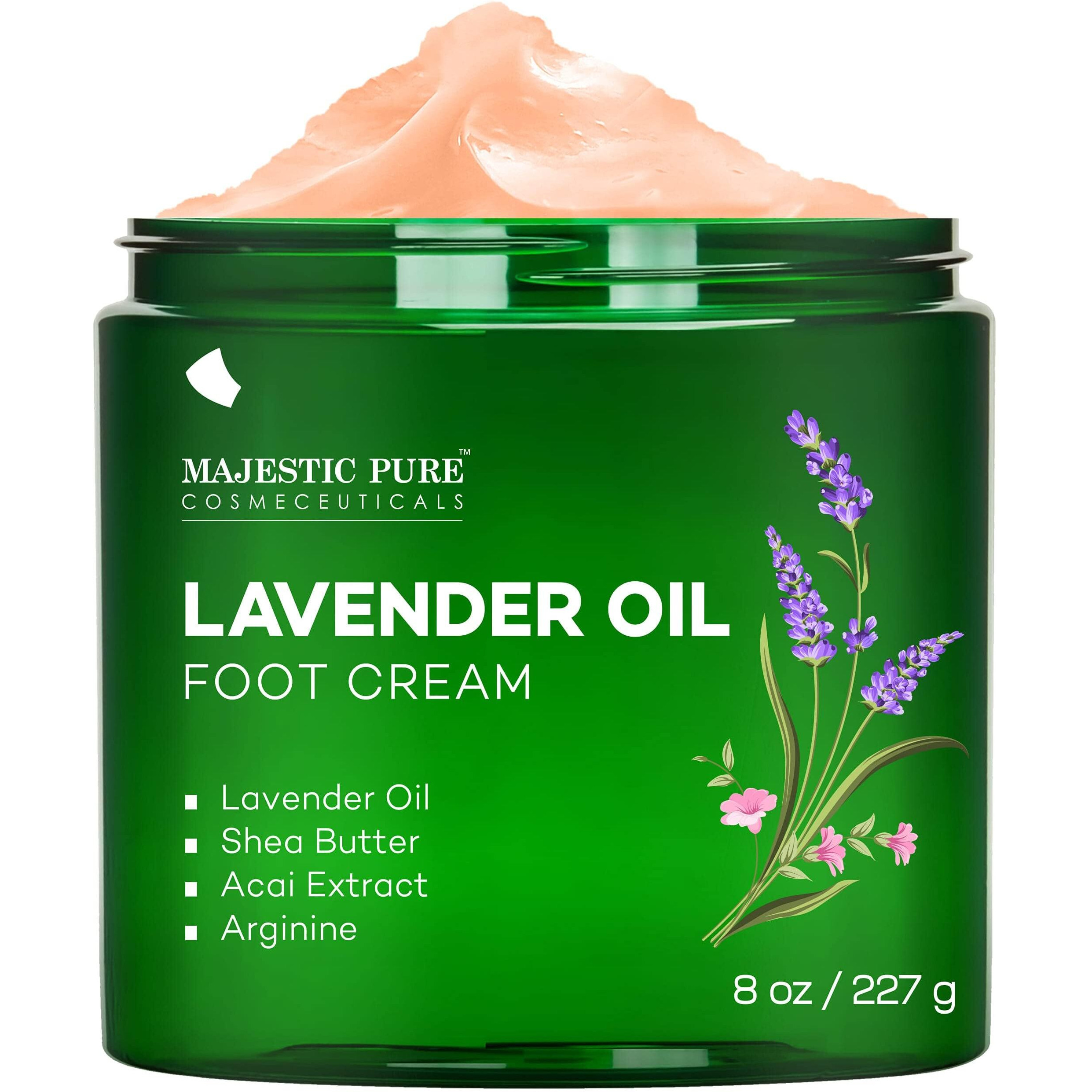 Majestic Pure Lavender Oil Foot Cream  Warming Cream - Calluses  Dry Cracked Feet  Hands  Heels  Elbow  Nails  And Knees - Softens & Moisturizes Skin - 8 Oz