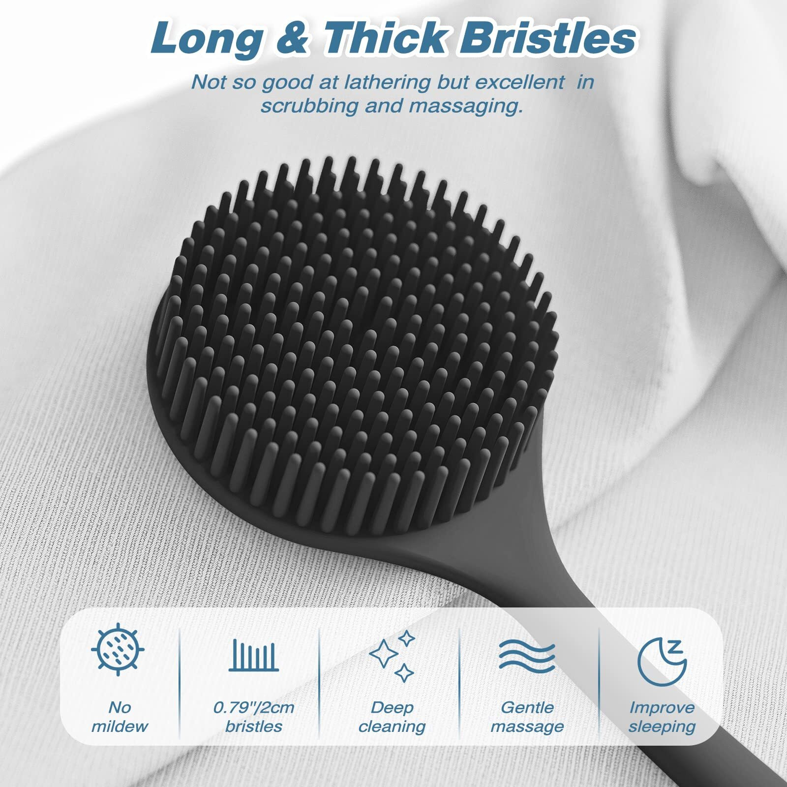 Manmihealth Silicone Back Scrubber(Thick Bristles) & Soft Bath Glove Set  Super-Exfoliating Body Scrubber & Super-Lathering Shower Brush Combination  With A Free Hook.(Black)