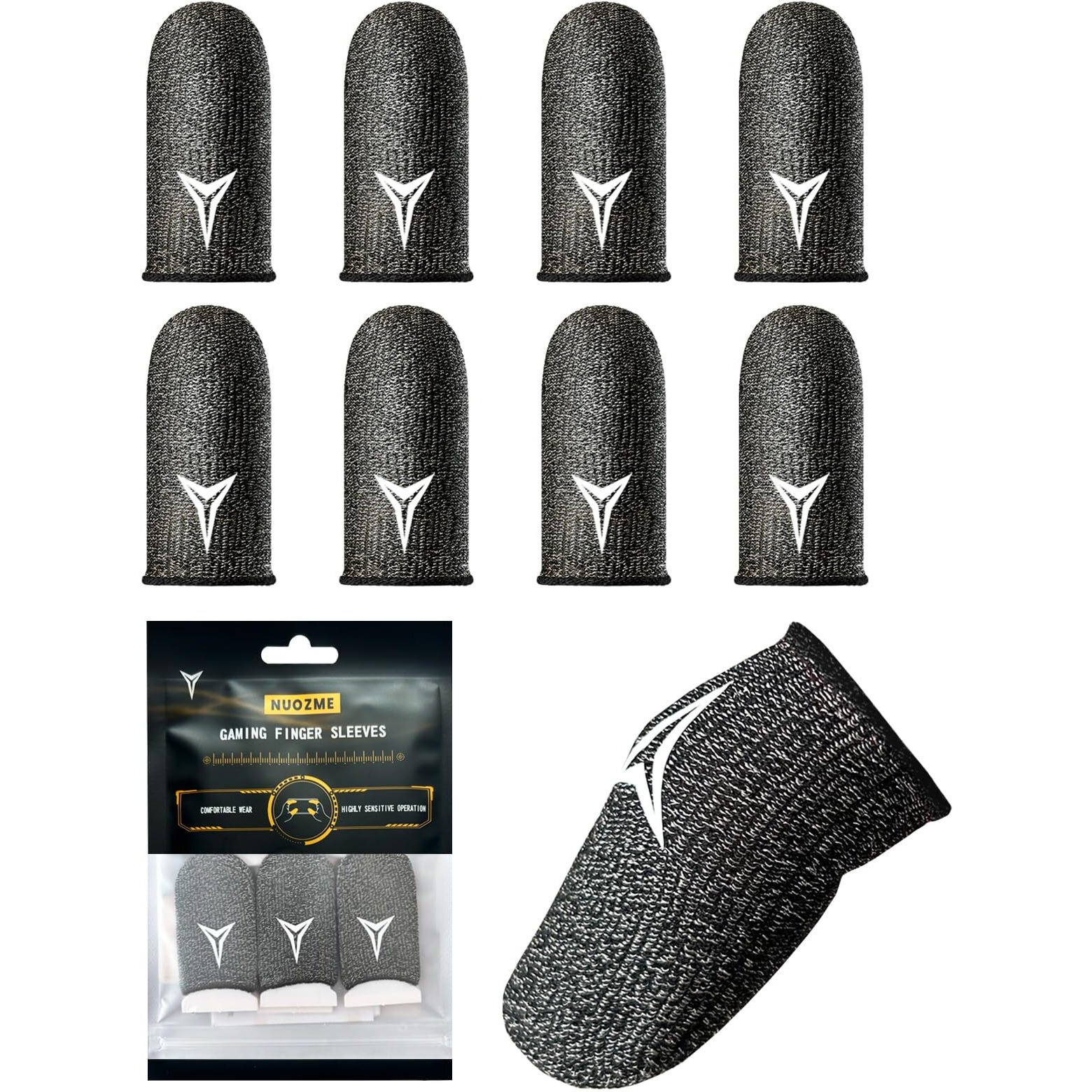 8 Pack Gaming Finger Sleeves For Mobile Gaming  0.3Mm Silver Fiber  Smooth Operation  Anti-Sweat  Extremely Thin  Nuozme Finger Sleeves Fit Mobile Phone Tablet Devices(Black)