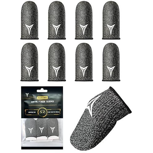 8 Pack Gaming Finger Sleeves For Mobile Gaming  0.3Mm Silver Fiber  Smooth Operation  Anti-Sweat  Extremely Thin  Nuozme Finger Sleeves Fit Mobile Phone Tablet Devices(Black)