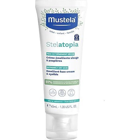 Mustela Stelatopia Eczema-Prone Skin Emollient Baby Face Cream - Face Moisturizer With Natural Avocado & Sunflower Oil - Fragrance-Free - 1.35 Fl Oz (Pack Of 1)