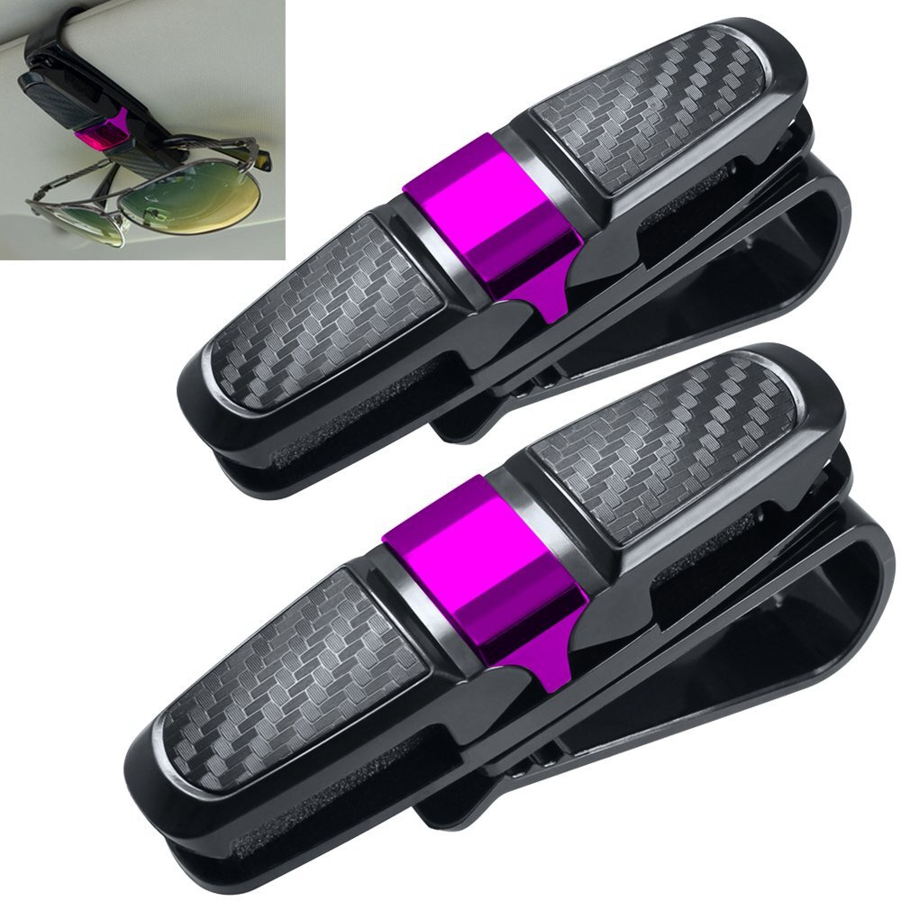 Finegood 2 Pack Glasses Holders For Car Sun Visor  Sunglasses Eyeglasses Mount With Ticket Card Clip - Black + Pink