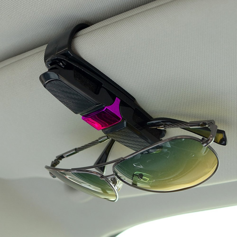 Finegood 2 Pack Glasses Holders For Car Sun Visor  Sunglasses Eyeglasses Mount With Ticket Card Clip - Black + Pink