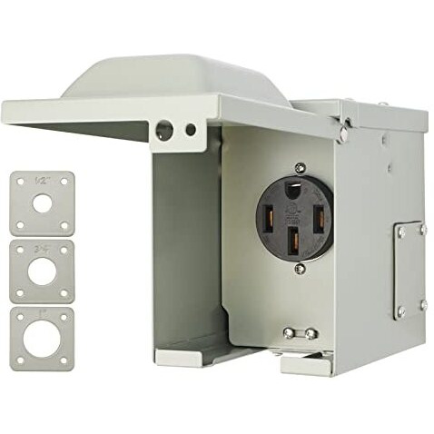 Rvguard 50 Amp 125/250 Volt Rv/Ev Power Outlet Box  Enclosed Lockable Weatherproof Outdoor Electrical Nema 14-50R Receptacle Panel  Etl Listed