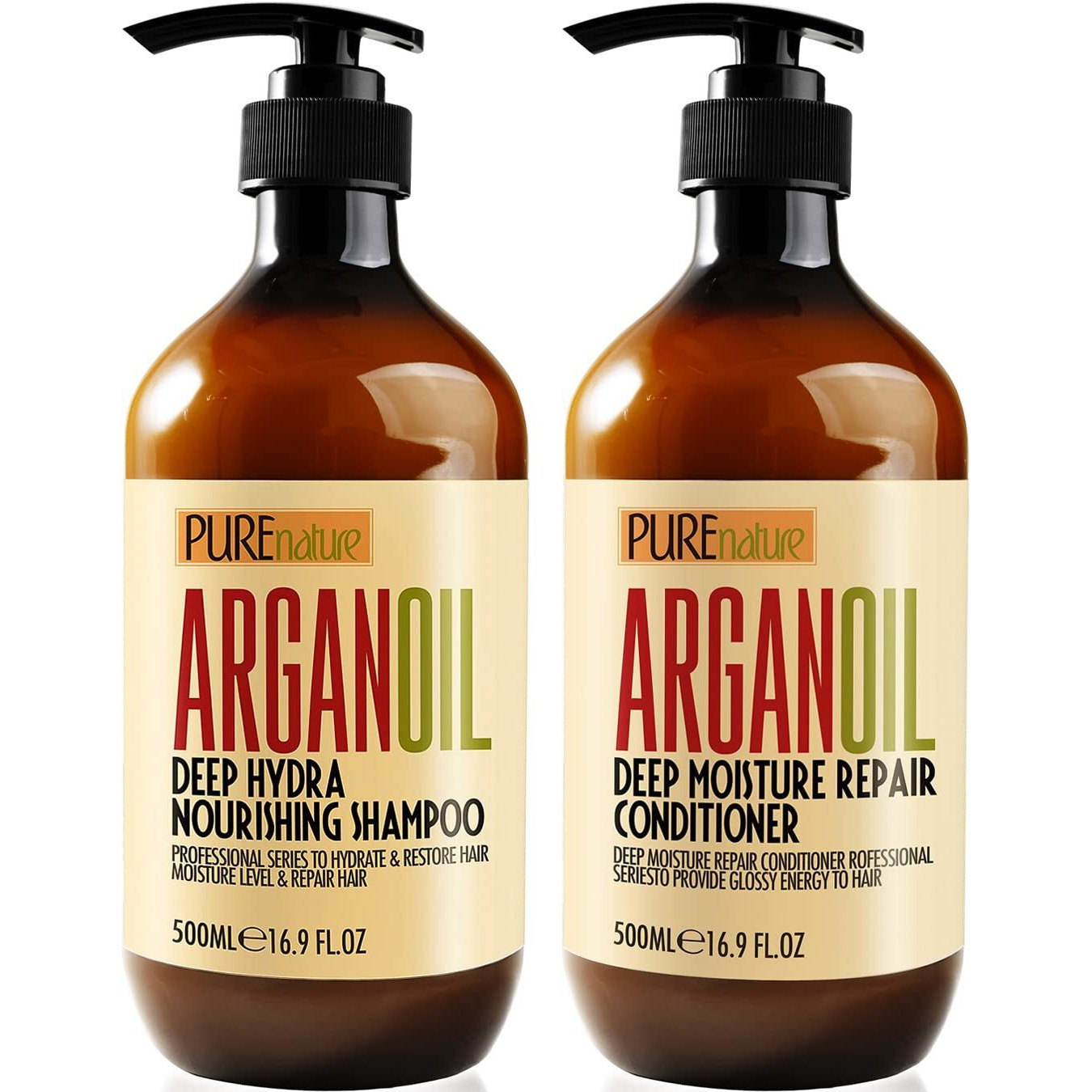 Argan Oil Shampoo And Conditioner Set - Moisturizing Sulfate Free Moroccan Care With Keratin - For Curly  Straight  Dry And Damaged Hair - Hydrating  Anti Frizz Salon Technology