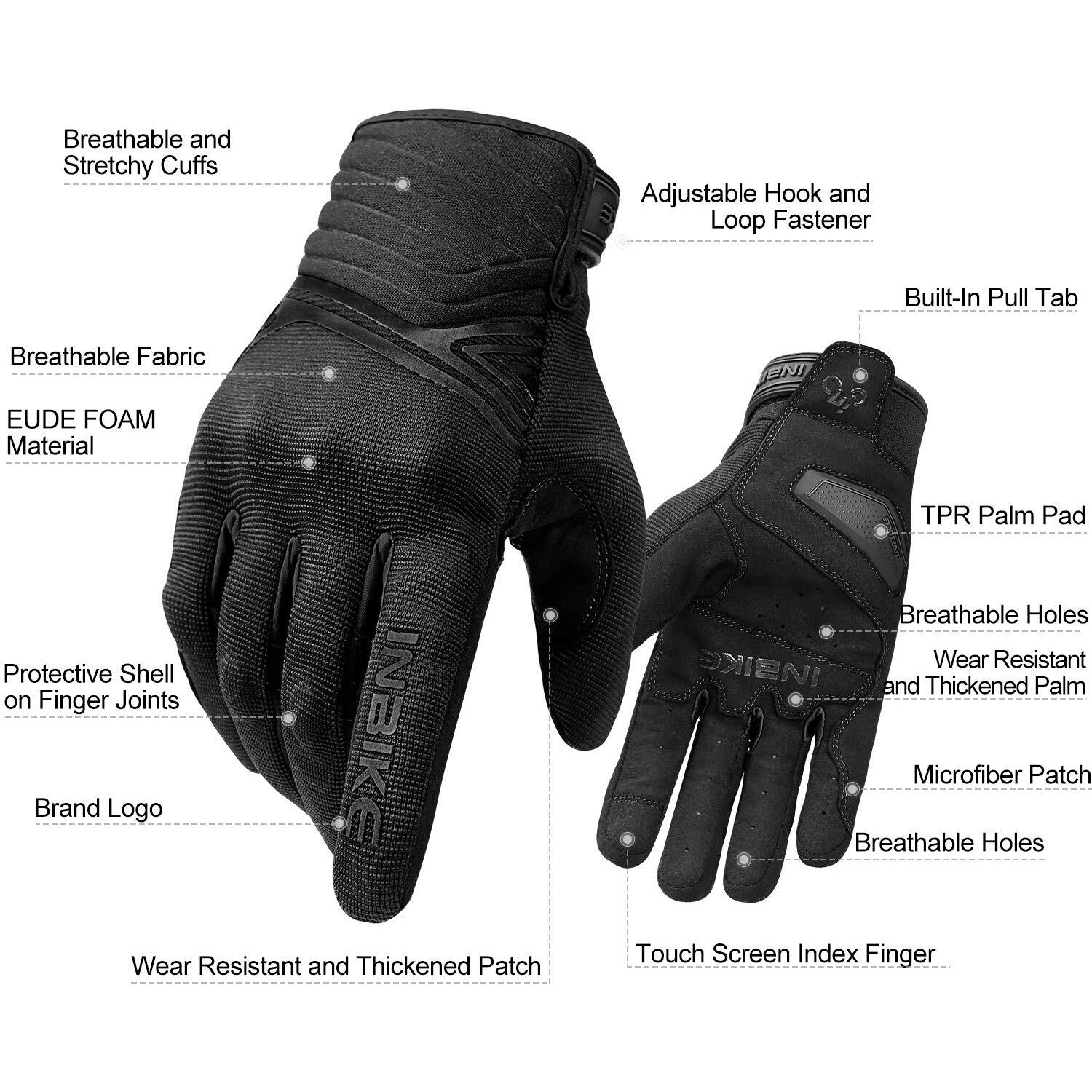 Inbike Breathable Mesh Motorcycle Gloves Touchscreen With Tpr Palm Pad Hard Knuckles Black X-Large