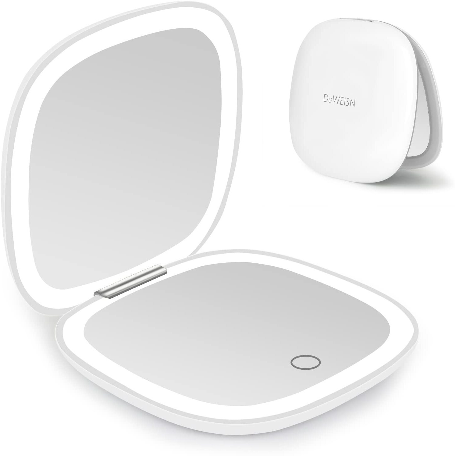 Deweisn Compact Mirror  Lighted Travel Makeup Mirror With 1X/10X Magnifying Double Sided Dimmable Portable Pocket For Handbag And Pocket  Usb Charging(White)