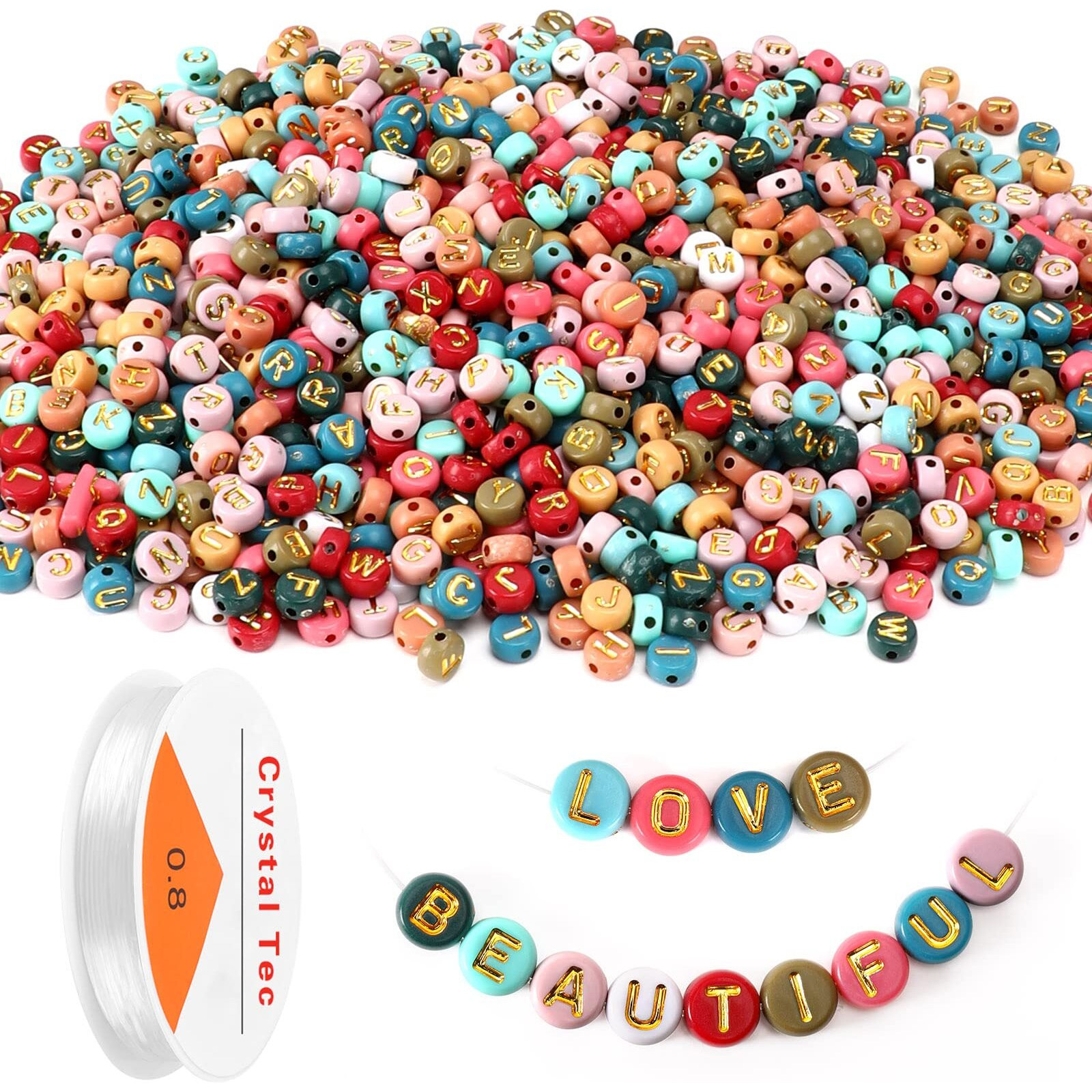 Colored Letter Beads  Decyool 1900Pcs 47Mm Colorful Gold Acrylic Alphabet Beads With 1 Roll Elastic String For Bracelet Necklace Jewelry Making Supplies