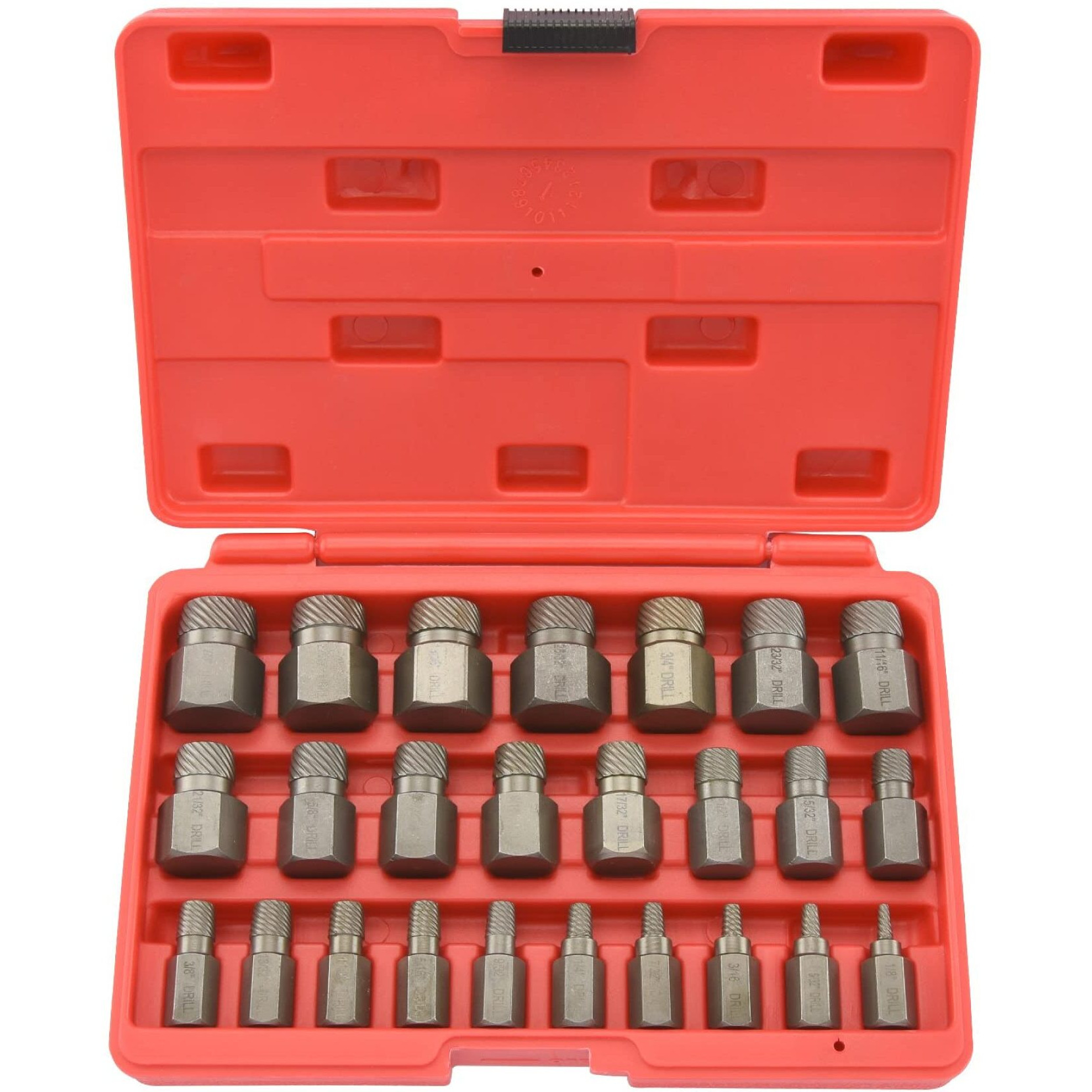 Neiko 04204A Hex Head Multi-Spline Screw And Bolt Extractor Set  25 Piece Easy Out Screw Extraction  Broken Bolt Remover  1/8 To 7/8 In 1/32 Increment  Cr-Mo  Stripped Fastener Tool