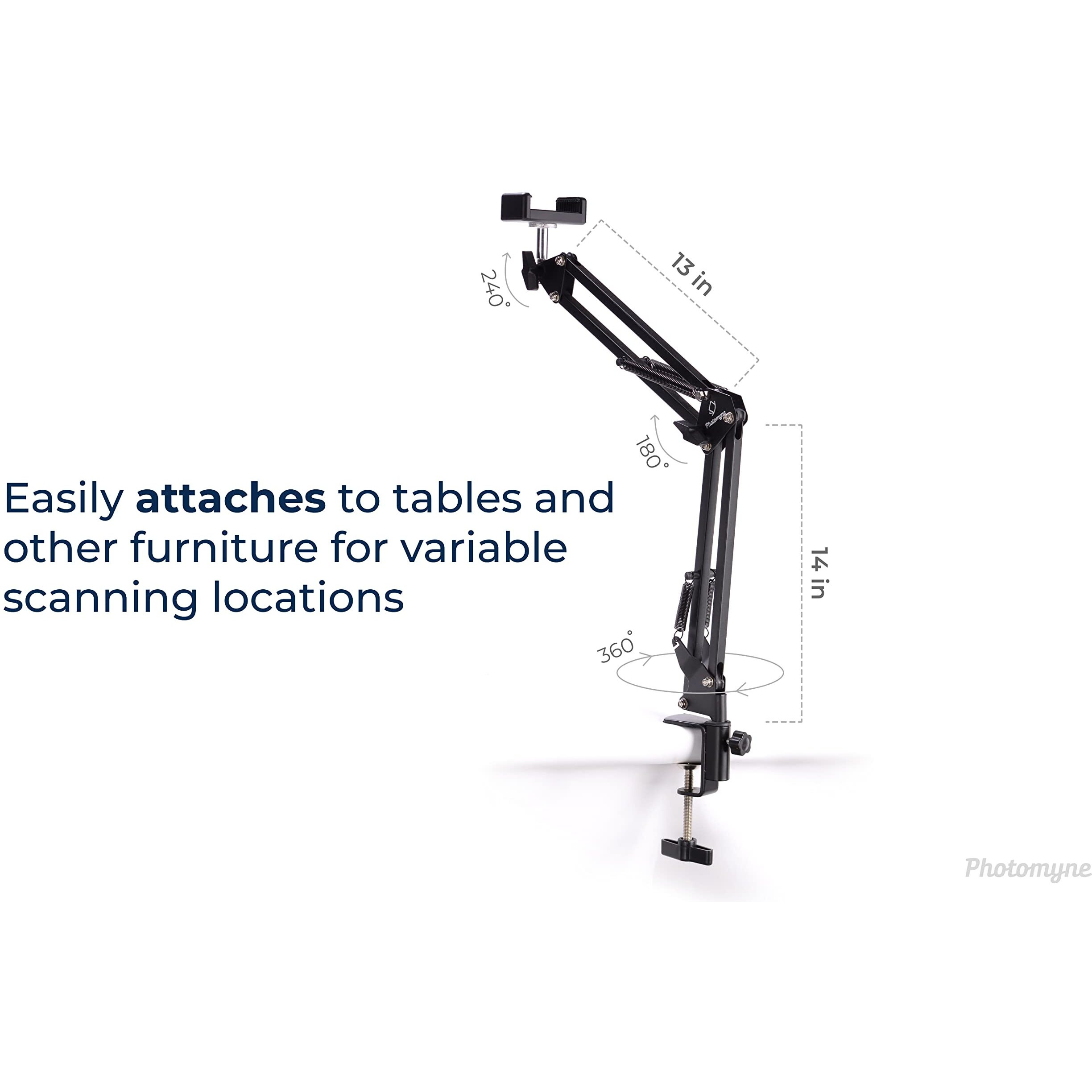 Photomyne Sturdy Flexible Phone Holder For Desk  Table  Office  Kitchen With Clamp For Photo Album Scanning  Phone Holder For Desk- Black