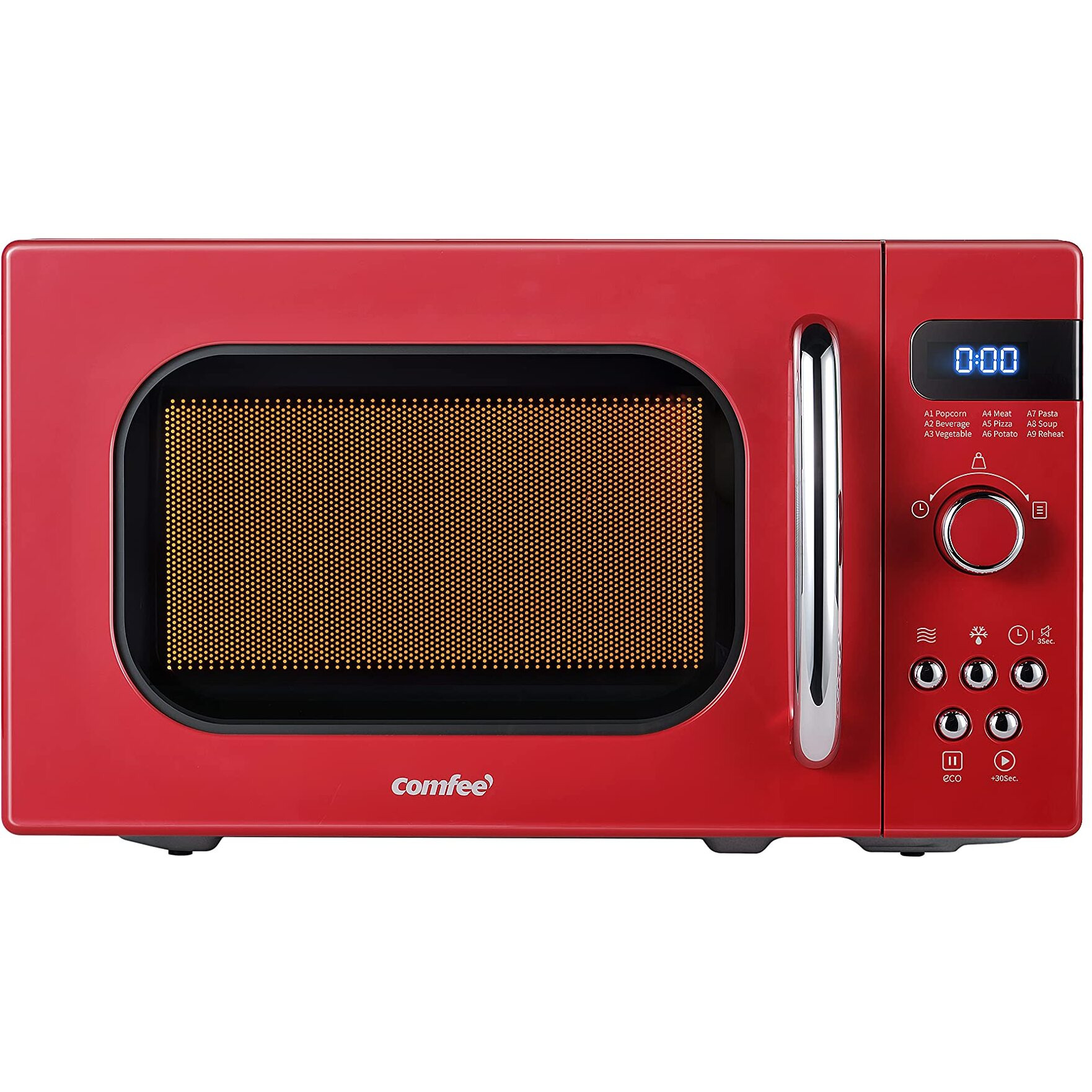 Comfee' Retro Small Microwave Oven With Compact Size  9 Preset Menus  Position-Memory Turntable  Mute Function  Countertop  Perfect For Small Spaces  0.7 Cu Ft/700W  Red  Am720C2Ra-R