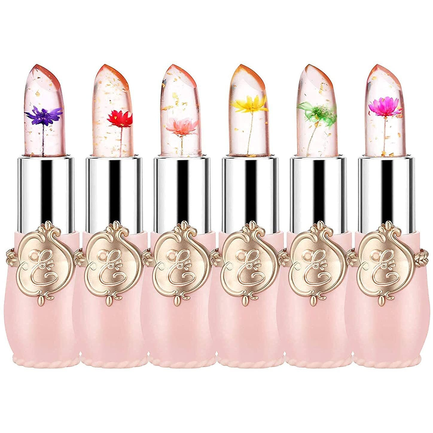 Firstfly Pack Of 6 Crystal Flower Jelly Lipstick  Long Lasting Nutritious Lip Balm Lips Moisturizer Magic Temperature Color Change Lip Gloss (Pink)