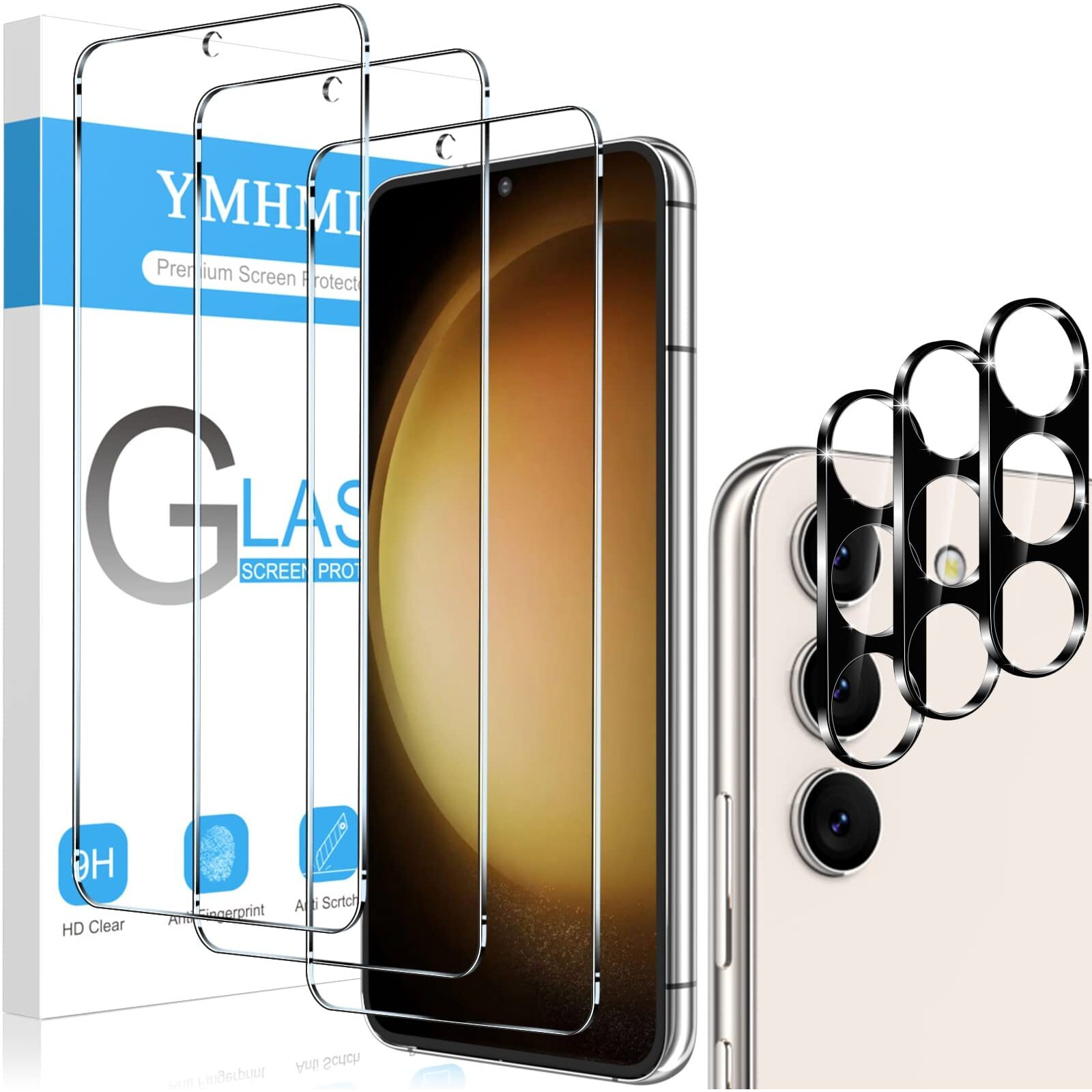 Ymhml 3 Pack For Samsung Galaxy S23 Screen Protector Tempered Glass Upgrade Fingerprint Unlock Compatible With 3 Pack Camera Lens Protector  Hd Clear Case Friendly Full Screen Protector For Galaxy S23