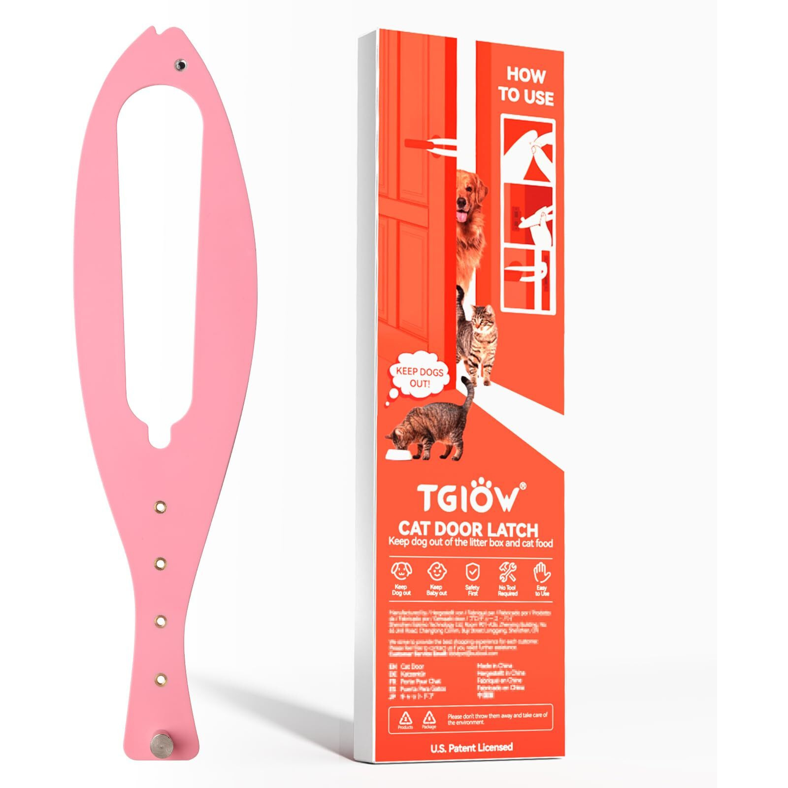 Tgiow Flex Latch Cat Door Holder  1 Pcs  Keeps Dog Out Of Litter Box & Food  5 Adjustable Size Straps 2.5-6 "" Wide  Easy To Install  Pink