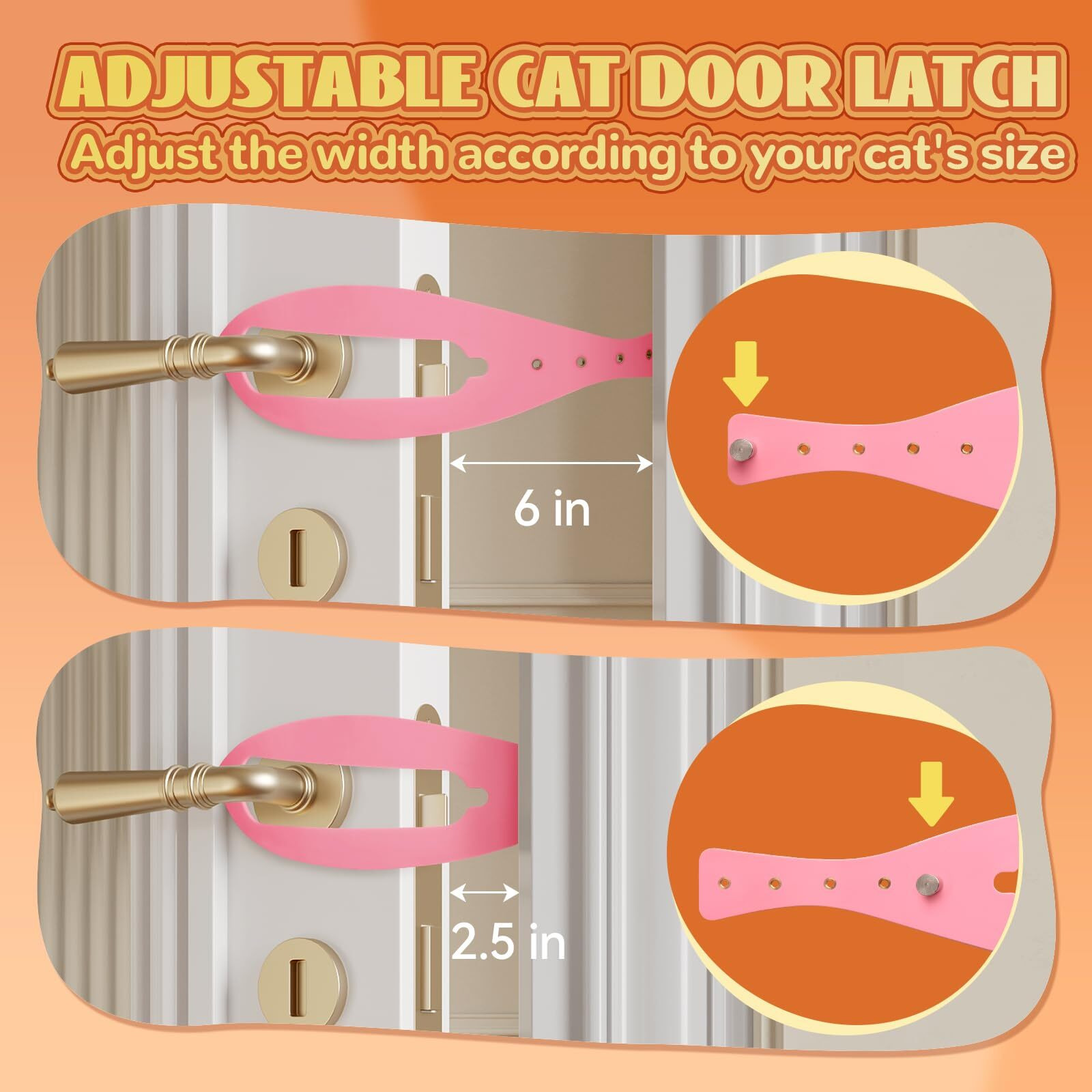 Tgiow Flex Latch Cat Door Holder  1 Pcs  Keeps Dog Out Of Litter Box & Food  5 Adjustable Size Straps 2.5-6 "" Wide  Easy To Install  Pink