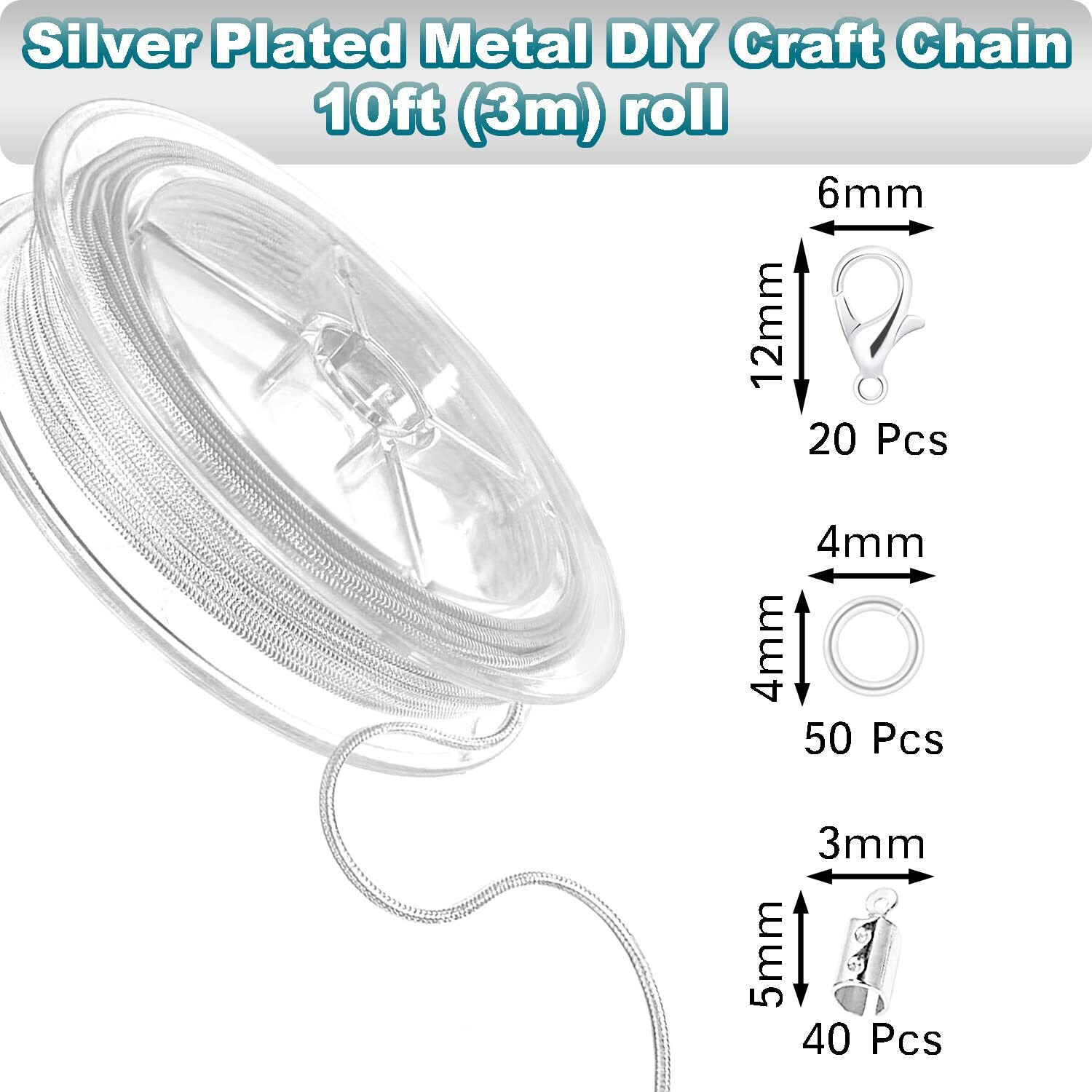 Jishi 33Ft Silver Snake Chain 1.2Mm Jewelry Making Chains For Necklace Bracelet Diy Jewelry Supplies Findings - Silver Plated Round Snake Cable Chain Link Roll W/Lobster Clasps  Cord Ends & Jump Rings
