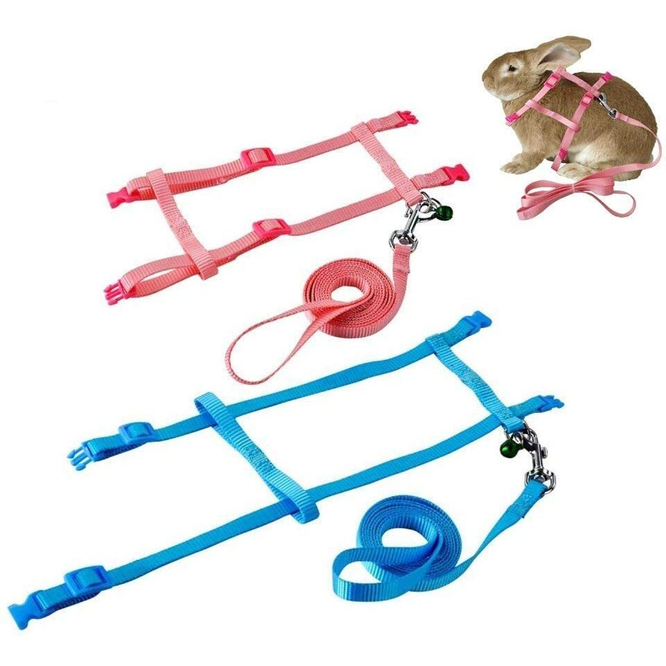 2 Pack Rabbit Harness Leash - Persuper Bunny Cat Leash Adjustable Soft Nylon Small Animal Harness Set For Walking Running Outdoor Use With Safe Bell For Puppy Dog  Pig  Kitten  Ferret  Mini Pet