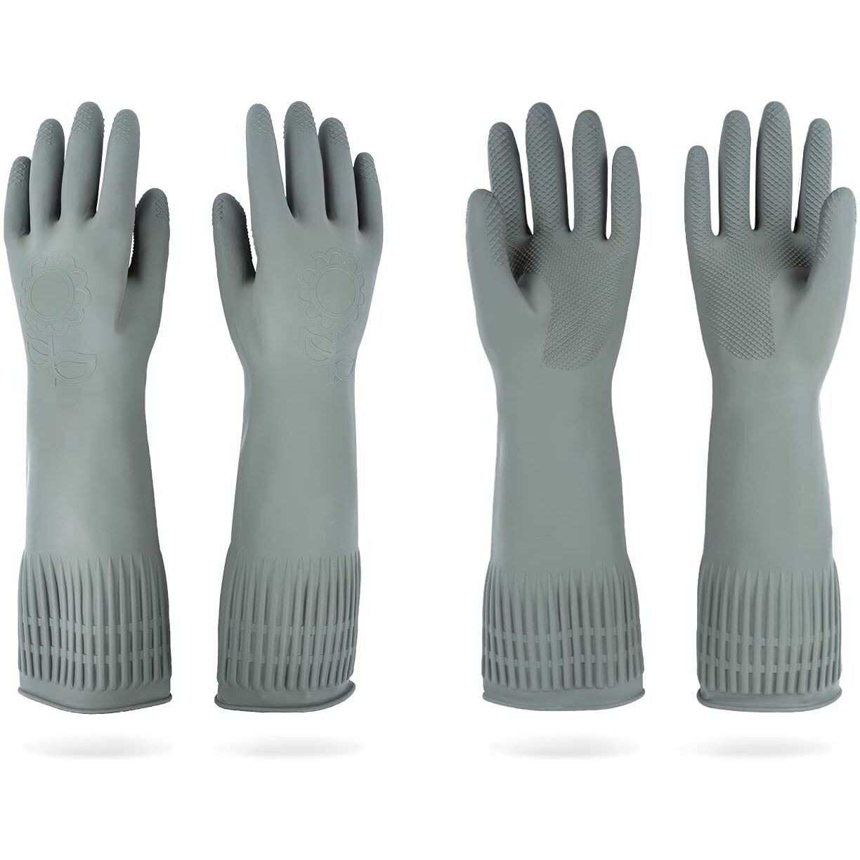 Dabogosa Mamison 2 Pairs Rubber Gloves(Grey  M) - Long Rubber Gloves Dishwashing Gloves