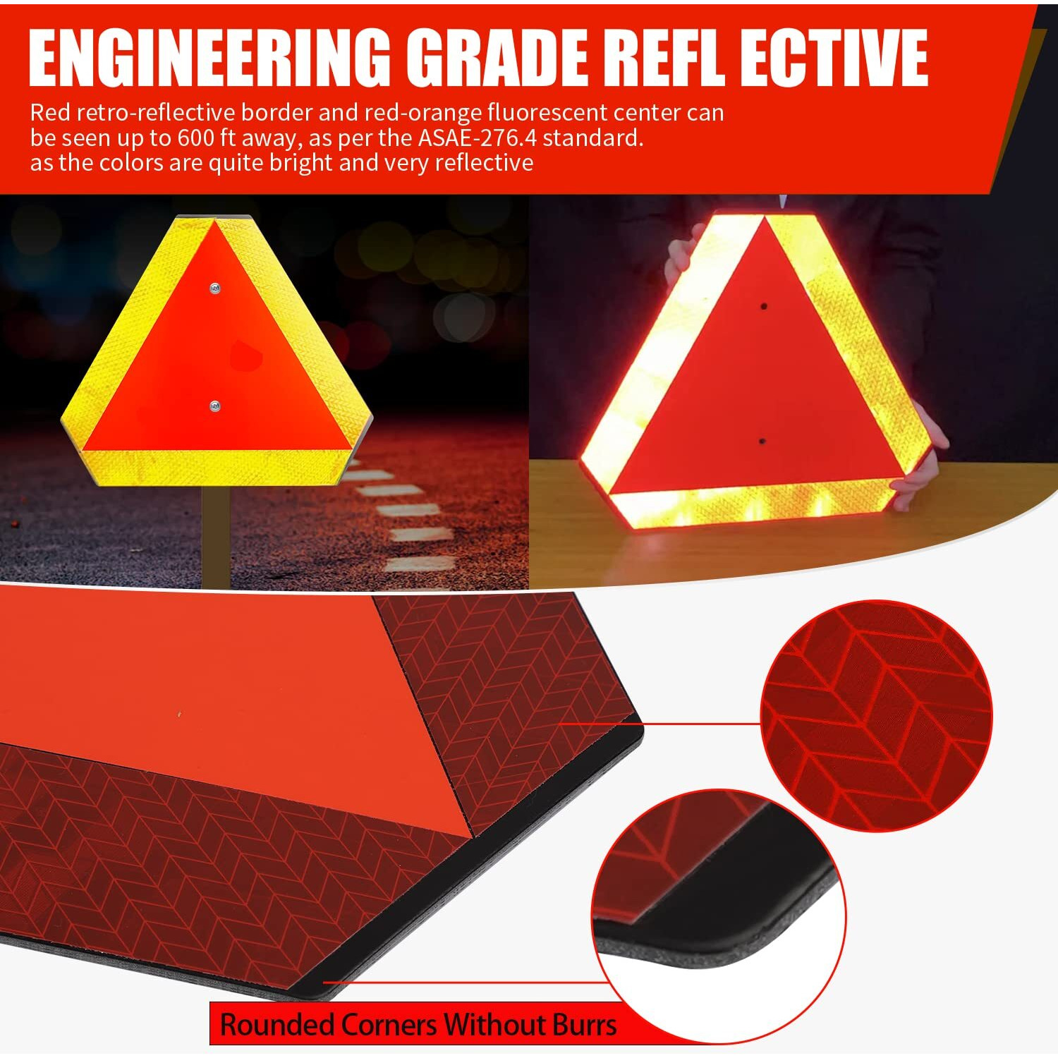Slow Moving Vehicle Sign Triangle Sign Plastic 14"&quotX16"" Engineering Grade Reflective Up To 7 Years Outdoor For Golf Cart