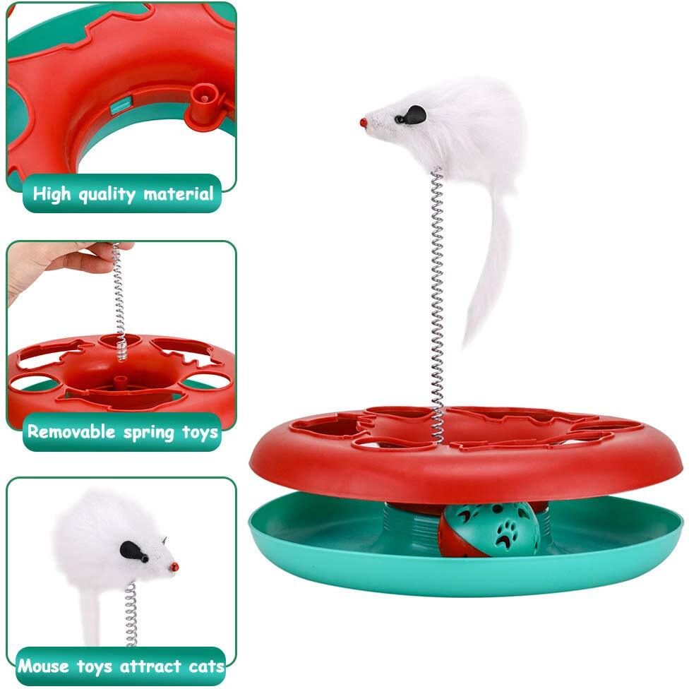 Cat Toys  Cat Toys For Indoor Cats Interactive Kitten Toys Roller Tracks With Catnip Spring Pet Toy With Exercise Balls Teaser Mouse (Red)