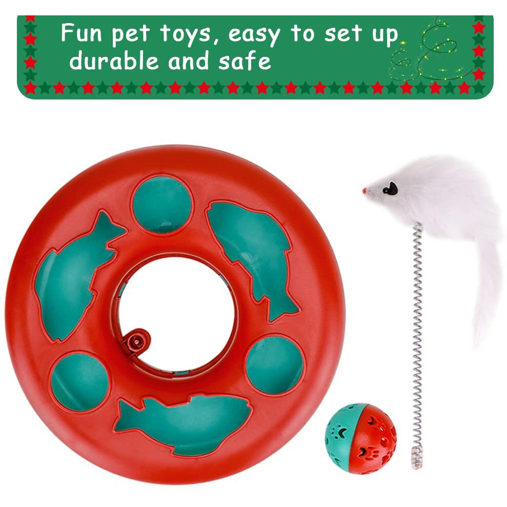 Cat Toys  Cat Toys For Indoor Cats Interactive Kitten Toys Roller Tracks With Catnip Spring Pet Toy With Exercise Balls Teaser Mouse (Red)