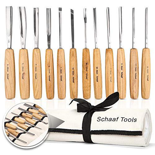 Schaaf Wood Carving Tools Set Of 12 Chisels With Canvas Case  Wood Chisels For Woodworking  Wood Working Tools And Accessories  Wood Carving Chisels  Razor Sharp Cr-V 60 Steel Blades  Wood Chise