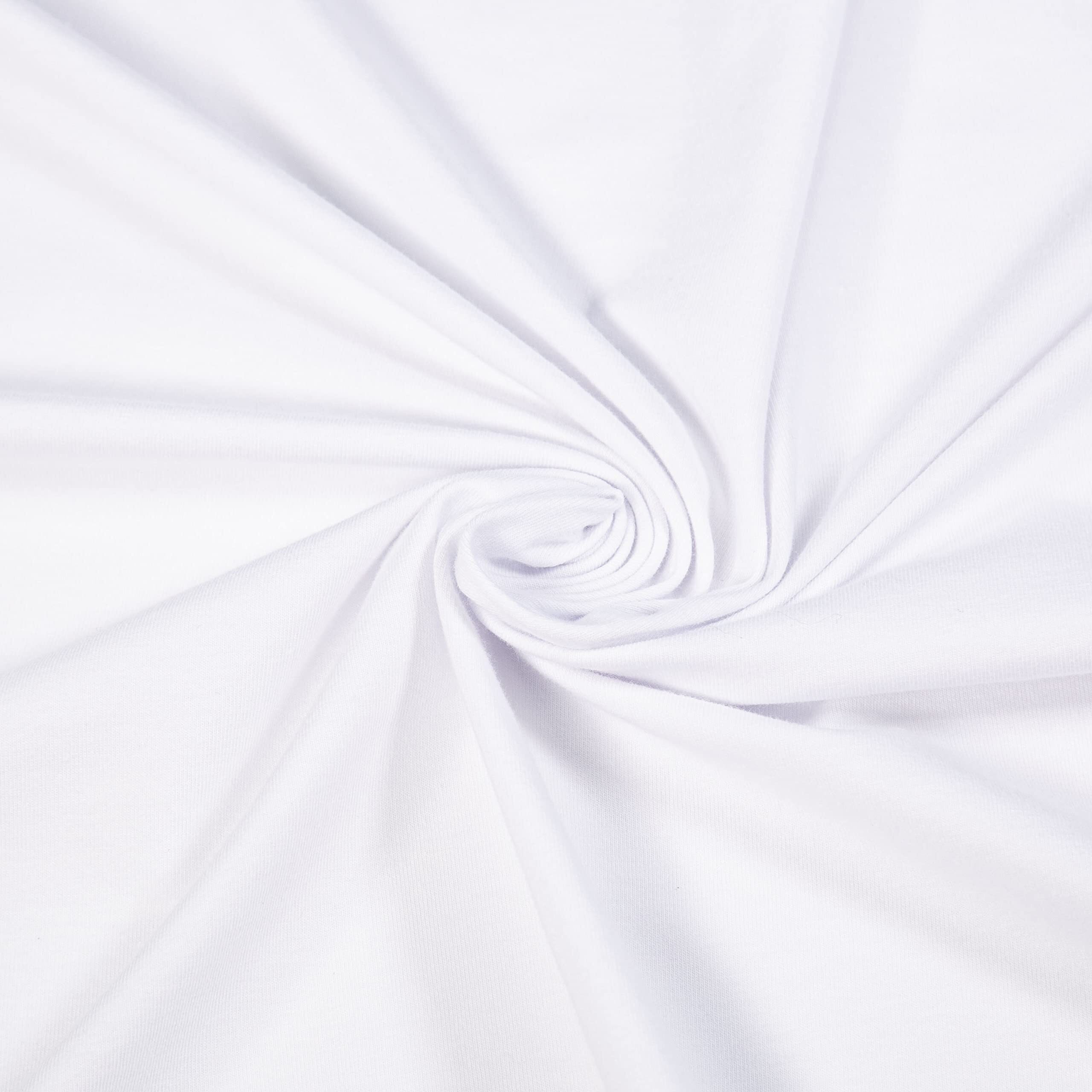 Fabricla Cotton Spandex Jersey Fabric By The Yard - 10 Oz 4-Way Stretch Spandex & Cotton Fabric  60"" Wide - Perfect For Skirts  Tops  T-Shirts | White | Sold In 1 Yard