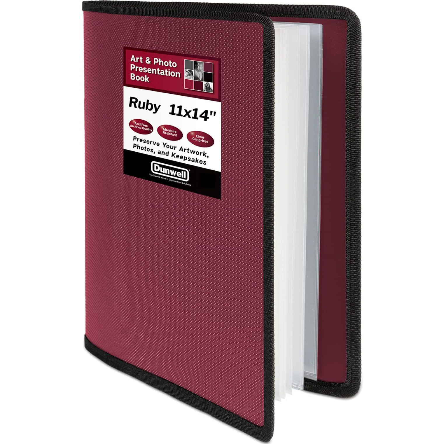 Dunwell Large Art Portfolio 11X14 (Ruby) - Portfolio Folder For Artwork  Portfolio Album Binder  Portfolio Presentation Book With 24 Plastic Sleeves  Display 48 Pages  Art Portfolio Case 11 X 14