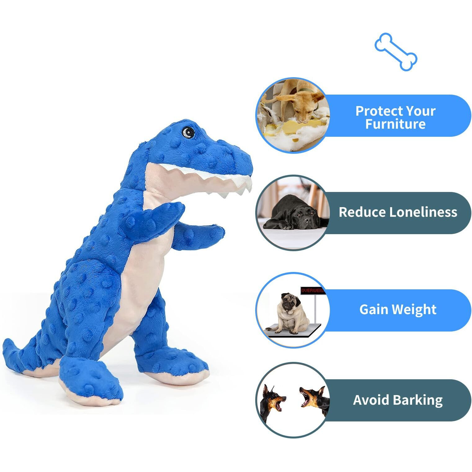 Dododola Dog Toys Dinosaur Dog Toy Blue Stuffed Animals Chew Toy Plush Squeaky Dog Birthday Toys For Small Large Big Dogs
