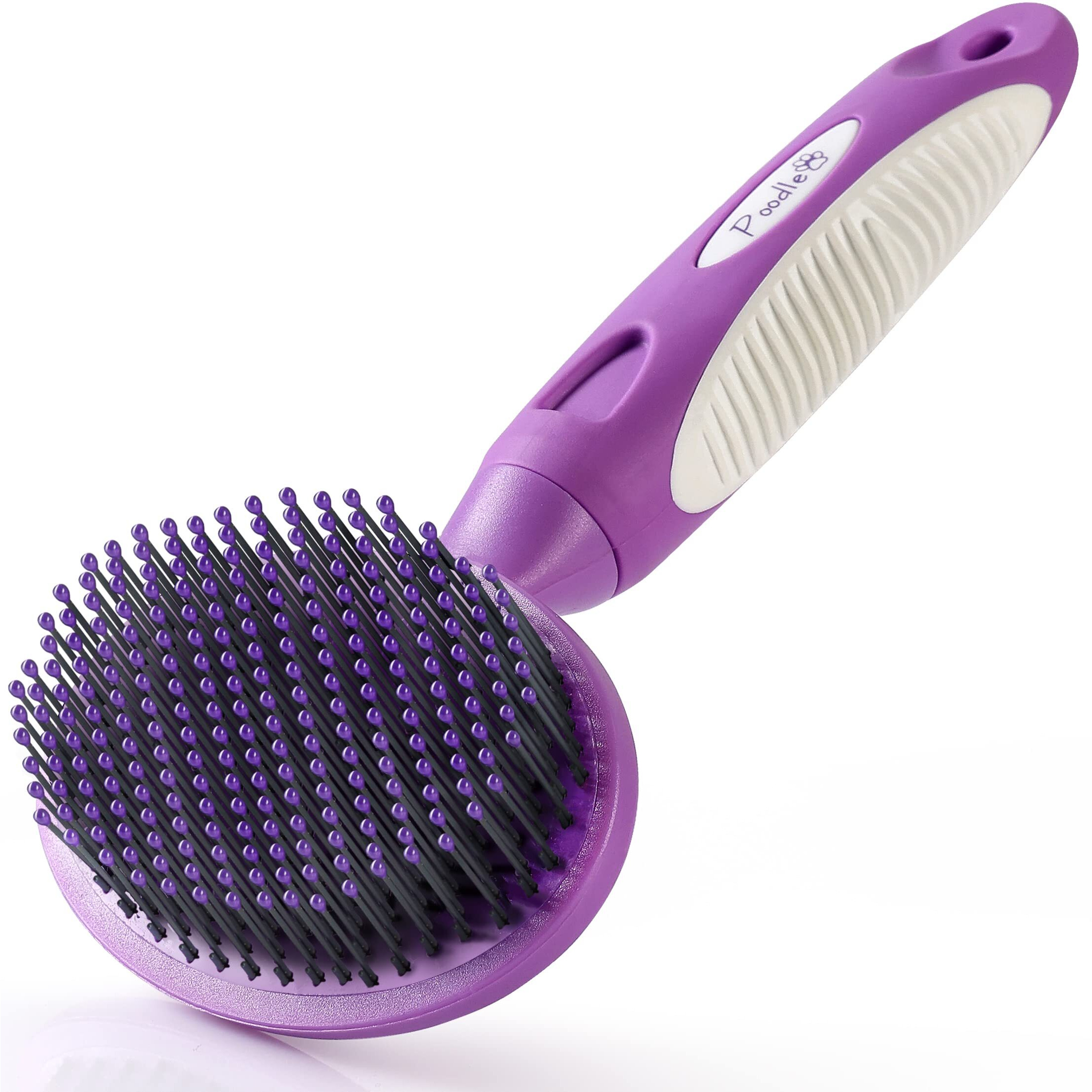 Round Bristle Pet Brush For Dogs And Cats - Soft Dog Brush For Grooming Short Or Long Hair - Gentle Tool For Sensitive Skin Removes Dander  Dirt  And Detangles - Purple
