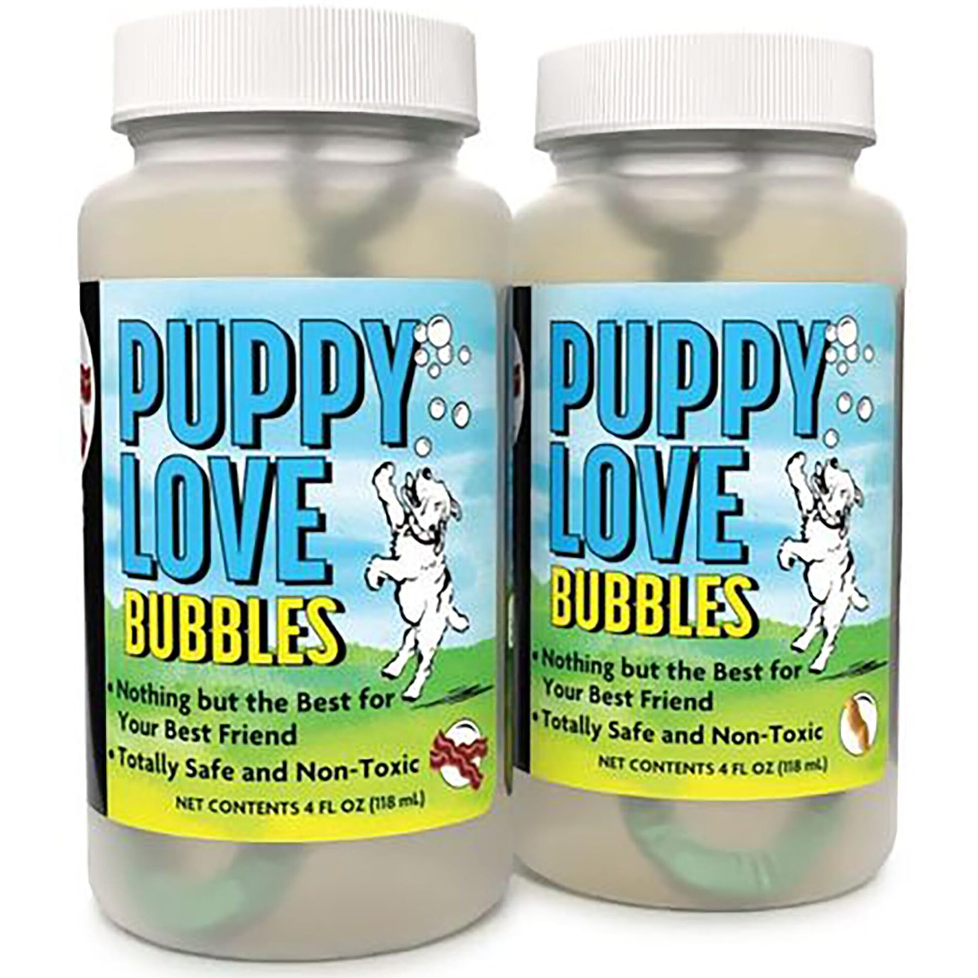 Puppy Love Bubbles 2 Pack Combo - Bacon & Peanut Butter Scented - 4Oz Bottles  Scented Bubbles For Dogs  Non-Toxic & Allergen Free  Combine Toy & Treat