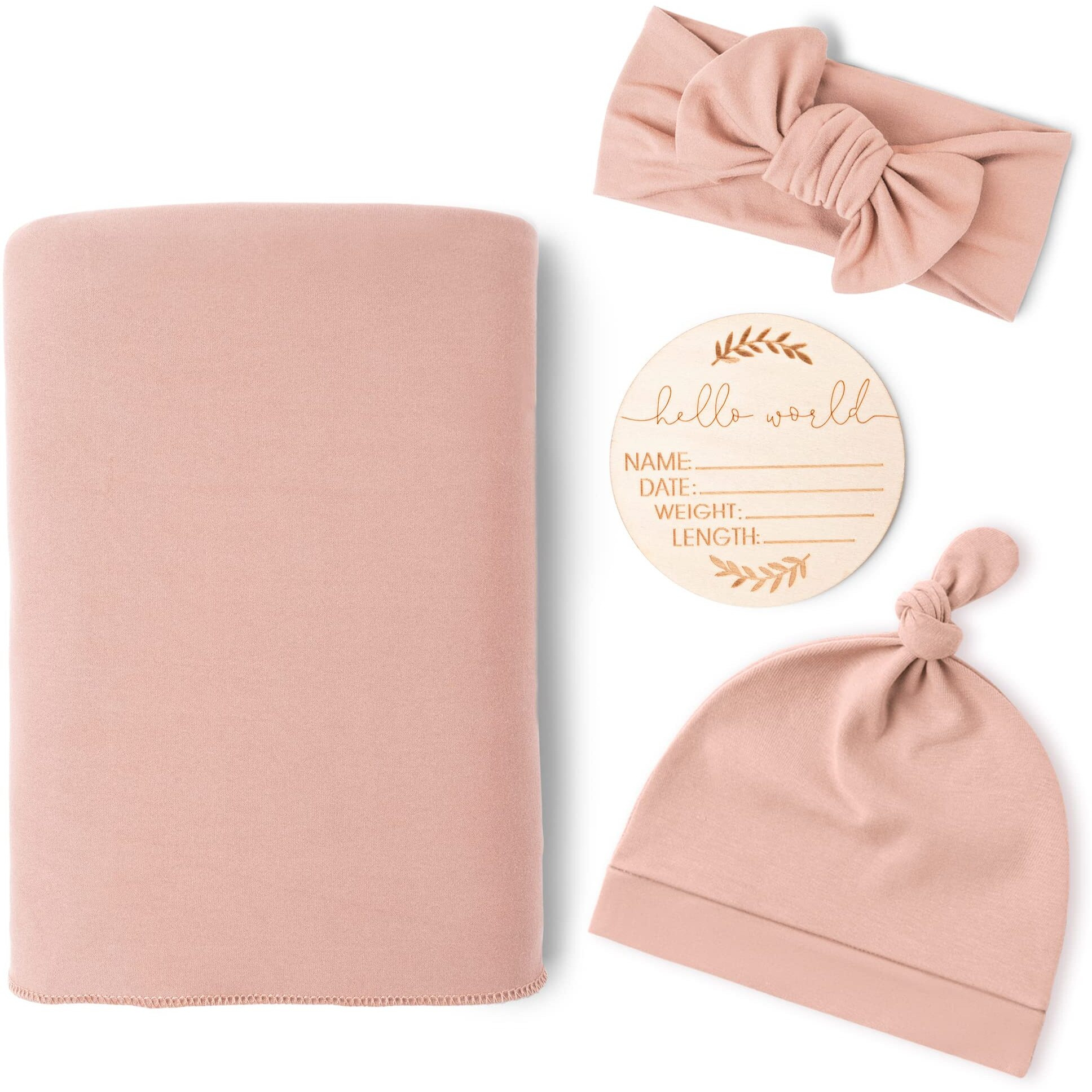 Konssy Baby Girl Newborn Receiving Blanket With Matching Headband And Beanie Set Baby Swaddle Nursery Swaddle Wrap(Pink)