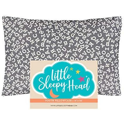 Little Sleepy Head Youth Pillowcase 16 X 22-100% Cotton & Hypoallergenic (Gray Alphabet)