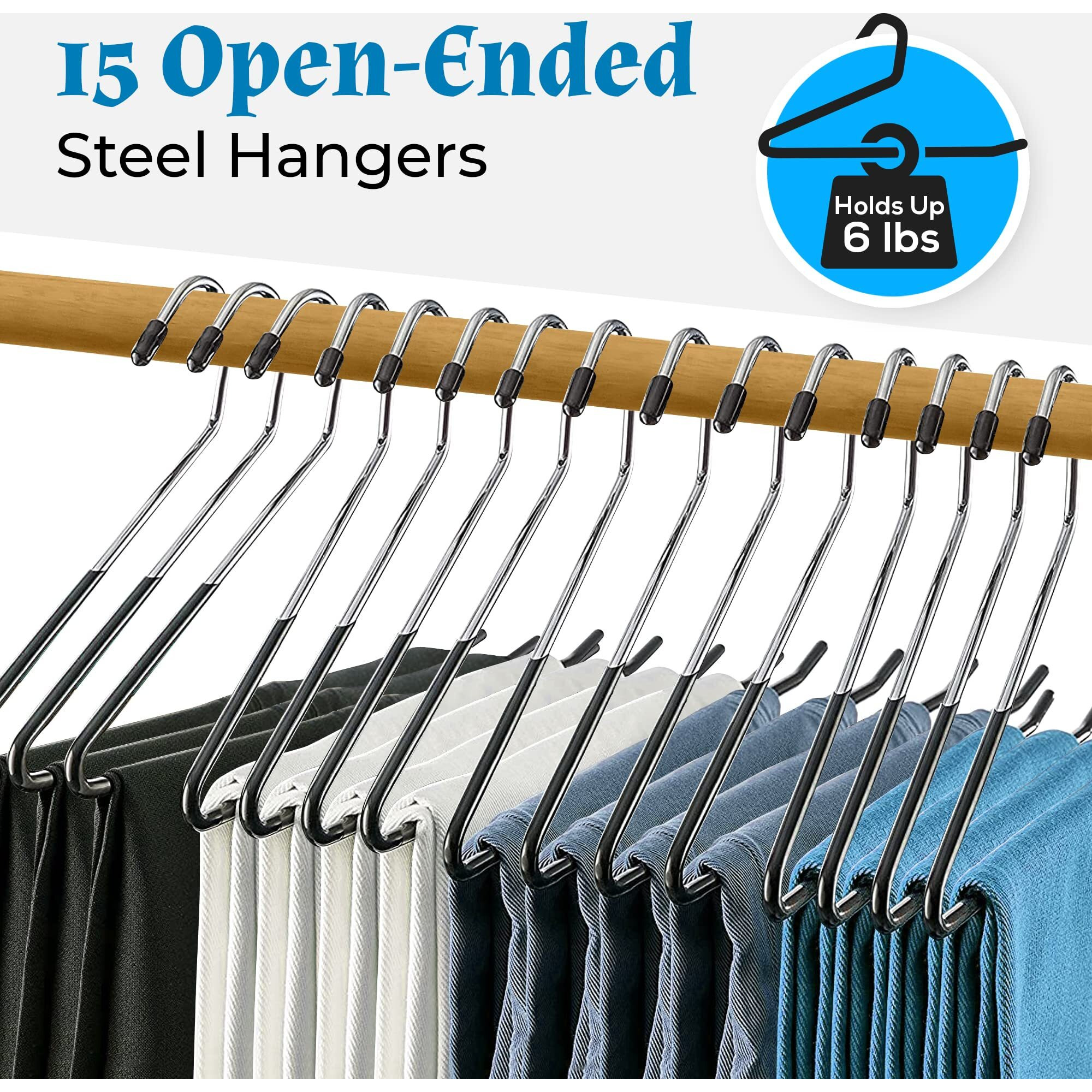 Pants Hangers | Open-Ended Metal Pants Hangers  15 Black Pant Hangers Non-Slip Hangers For Pants  Jeans  Slacks  Blanket  Tablecloth - Space-Saving Pants Hangers For Women And Men By Era Accents