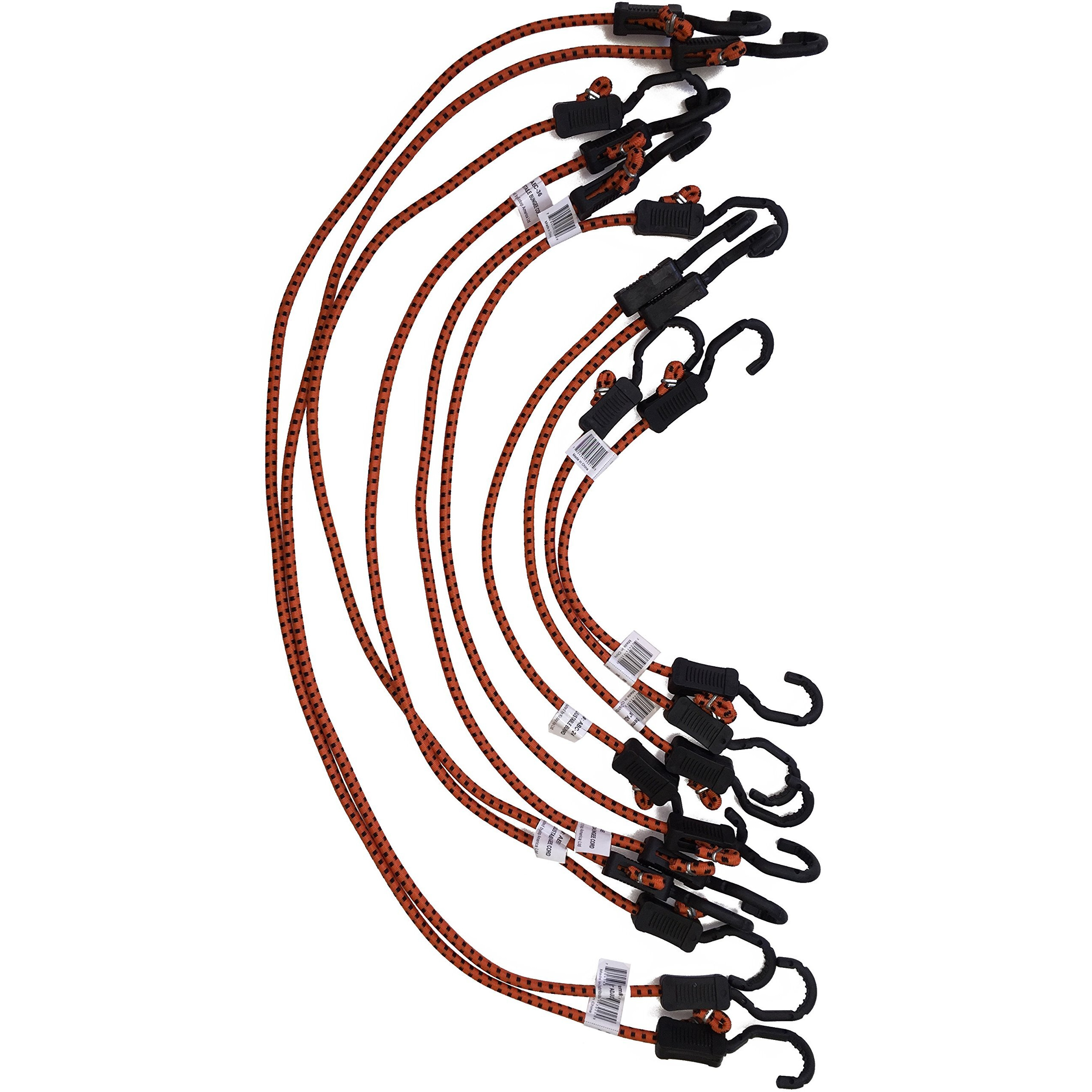 Kotap Mabc-Asmt All- Purpose Adjustable Bungee Cords With Hooks  Assorted  Orange/Black  10 Count