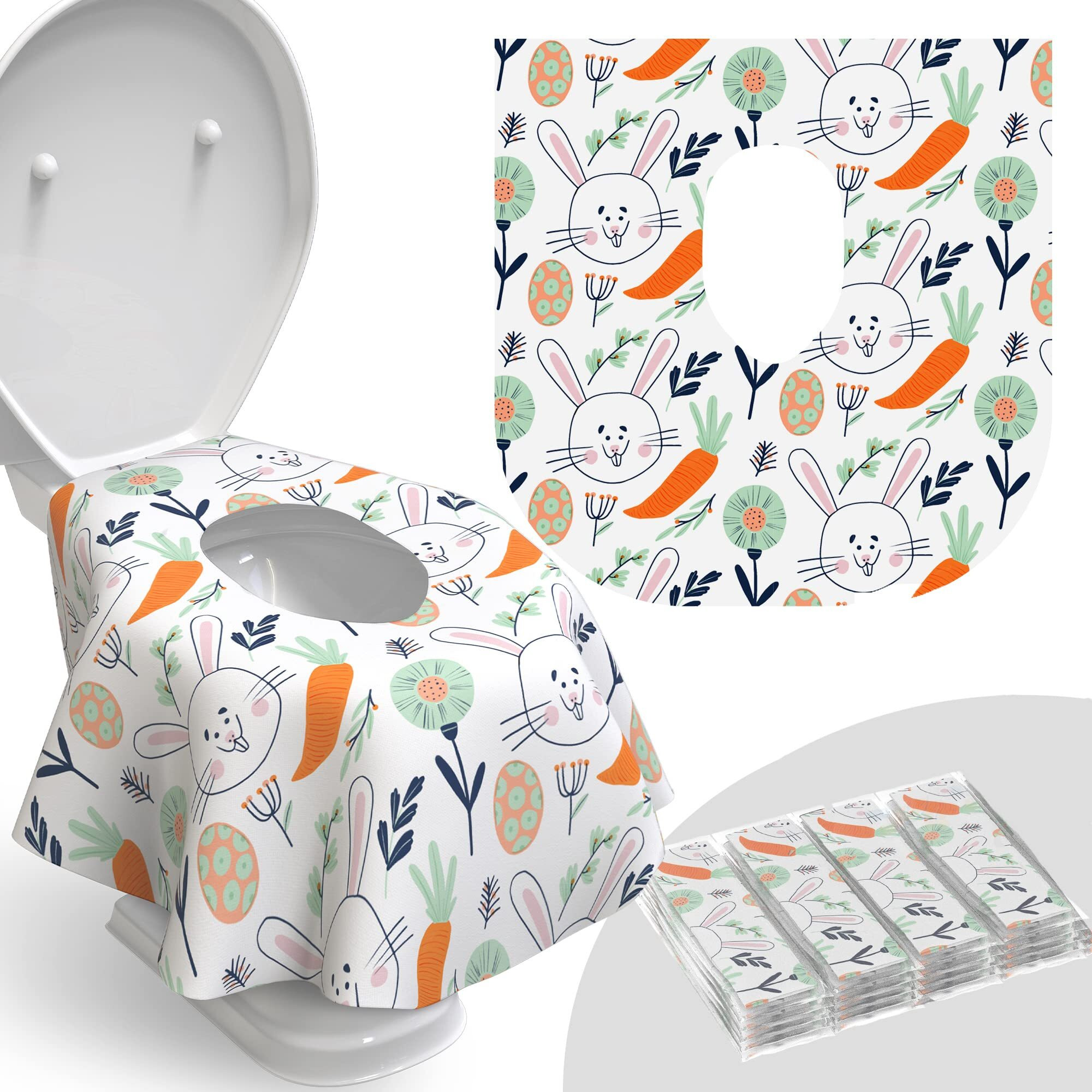 Toilet Seat Covers Disposable - 20 Pack - Waterproof  Ideal For Kids And Adults - Extra Large  Individually Wrapped For Travel  Toddlers Potty Training In Public Restrooms (Easter Bunny  20)