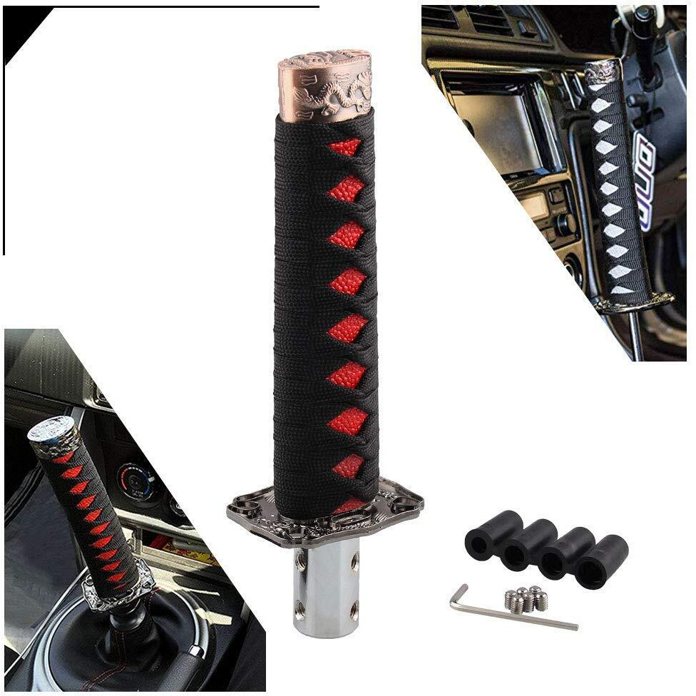 Ryanstar Katana Shift Knob Samurai Sword Gear Shifter With 4 Adapters Universal Fit Compatible With Manual Cars Most Automatic Cars With 4 Adapters Black+Red
