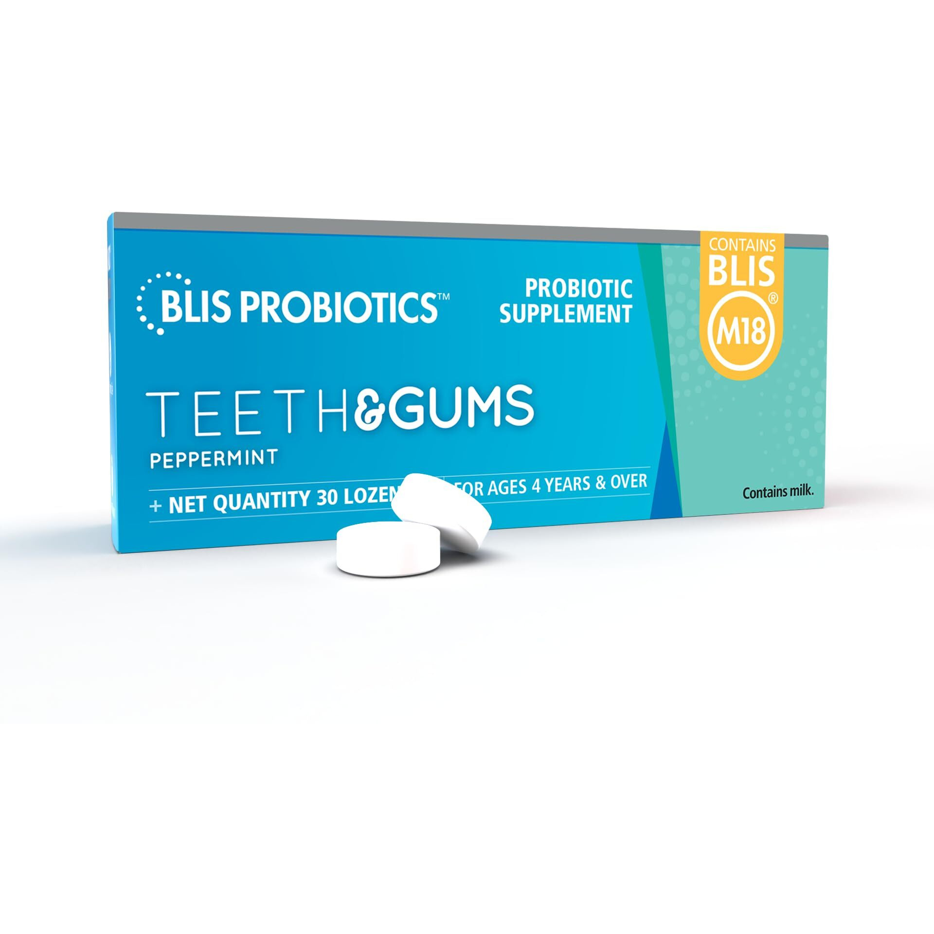 Blis Teeth & Gums Oral Probiotics For Mouth M18 Formula Available  2.5 Billion Cfu - Mouth Probiotic For Tooth And Gum Health  Adults And Kids - Sugar-Free Lozenges  30 Day Supply