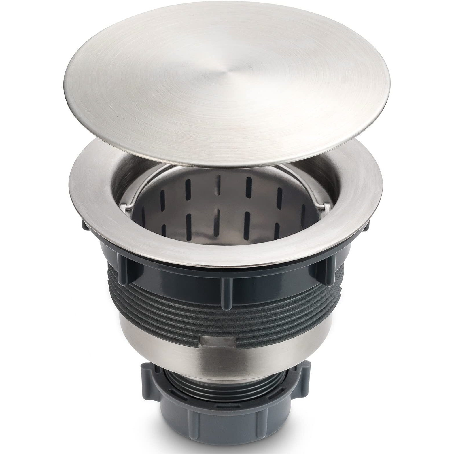 Gzila 3.5"" Kitchen Sink Drain Strainer Assembly Kit With Stopper Decor Flat Cover Lid  Removable Deep Waste Basket Replacement  Stainless Steel Brushed Nickel Drains