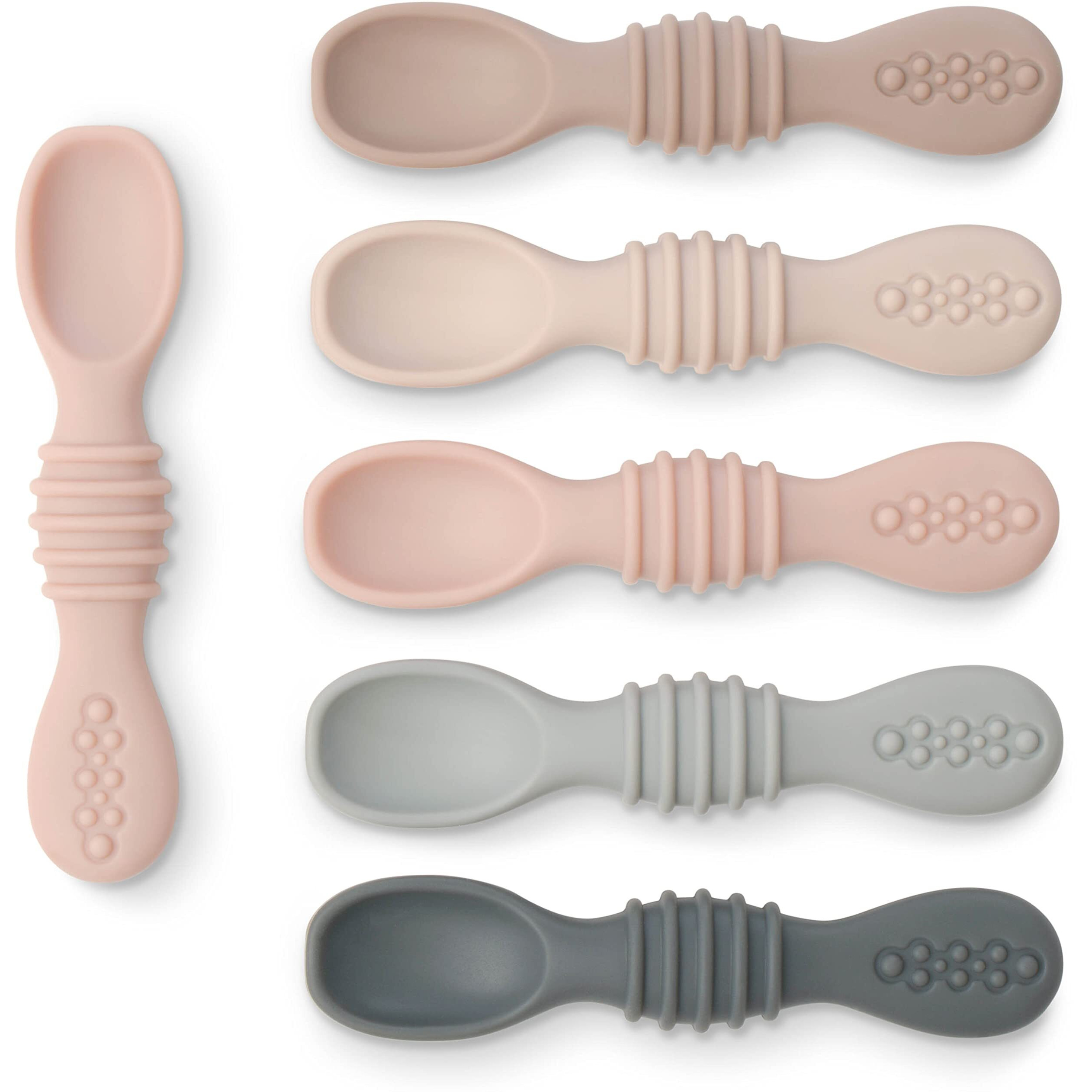 Simka Rose Silicone Baby Spoons Self Feeding 6 Months - First Stage Infant Spoons For Babies & Toddlers- Baby Led Weaning Spoons Set Of 6- Easy On Gums Food Training Utensils Dishwasher Microwave Safe