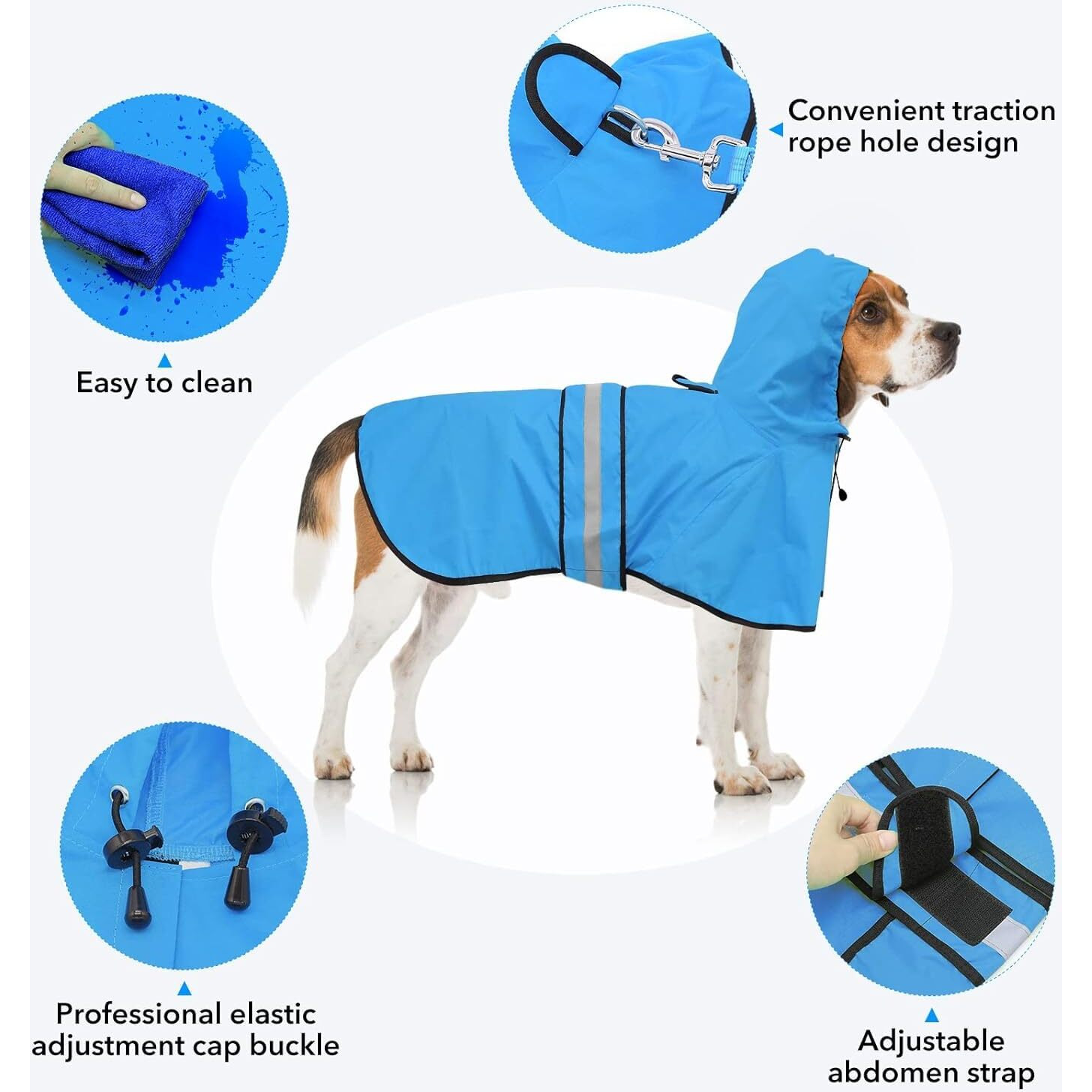 Ezierfy Waterproof Reflective Dog Rain Coat - Adjustable Puppy Rain Jacket Poncho  Lightweight Dog Hooded Pet Raincoat For Small To X- Large Dogs And Puppies (Blue  Medium)