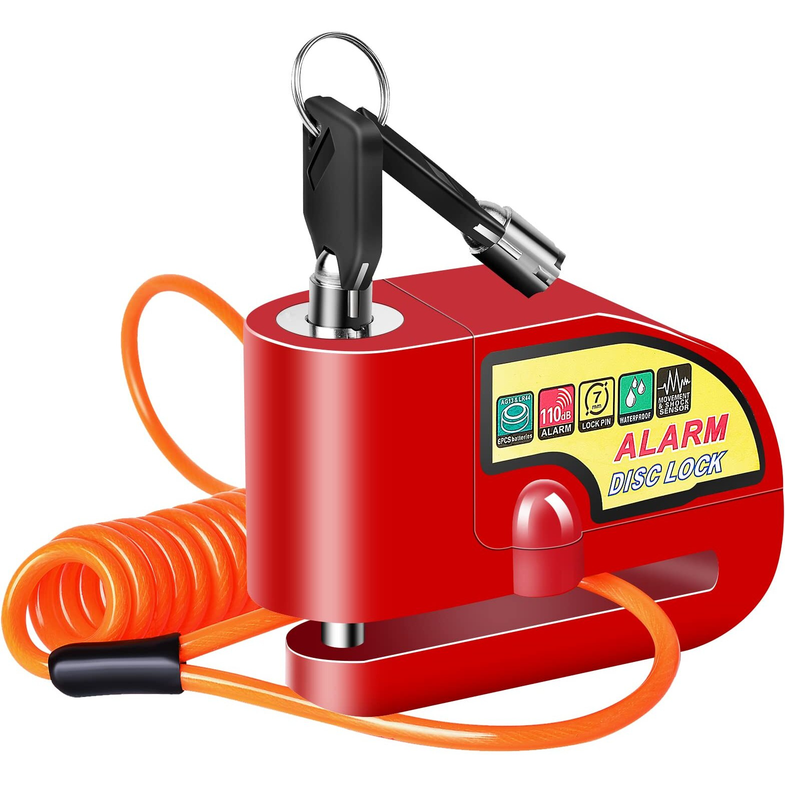 Motorcycle Alarm Disc Brake Lock  Motorcycle Locks Anti Theft Security Wheel Disc Lock Waterproof 110Db Alarm Sound With 5Ft Reminder Cable Keys And Carry Pouch For Motorbike Bike Scooter