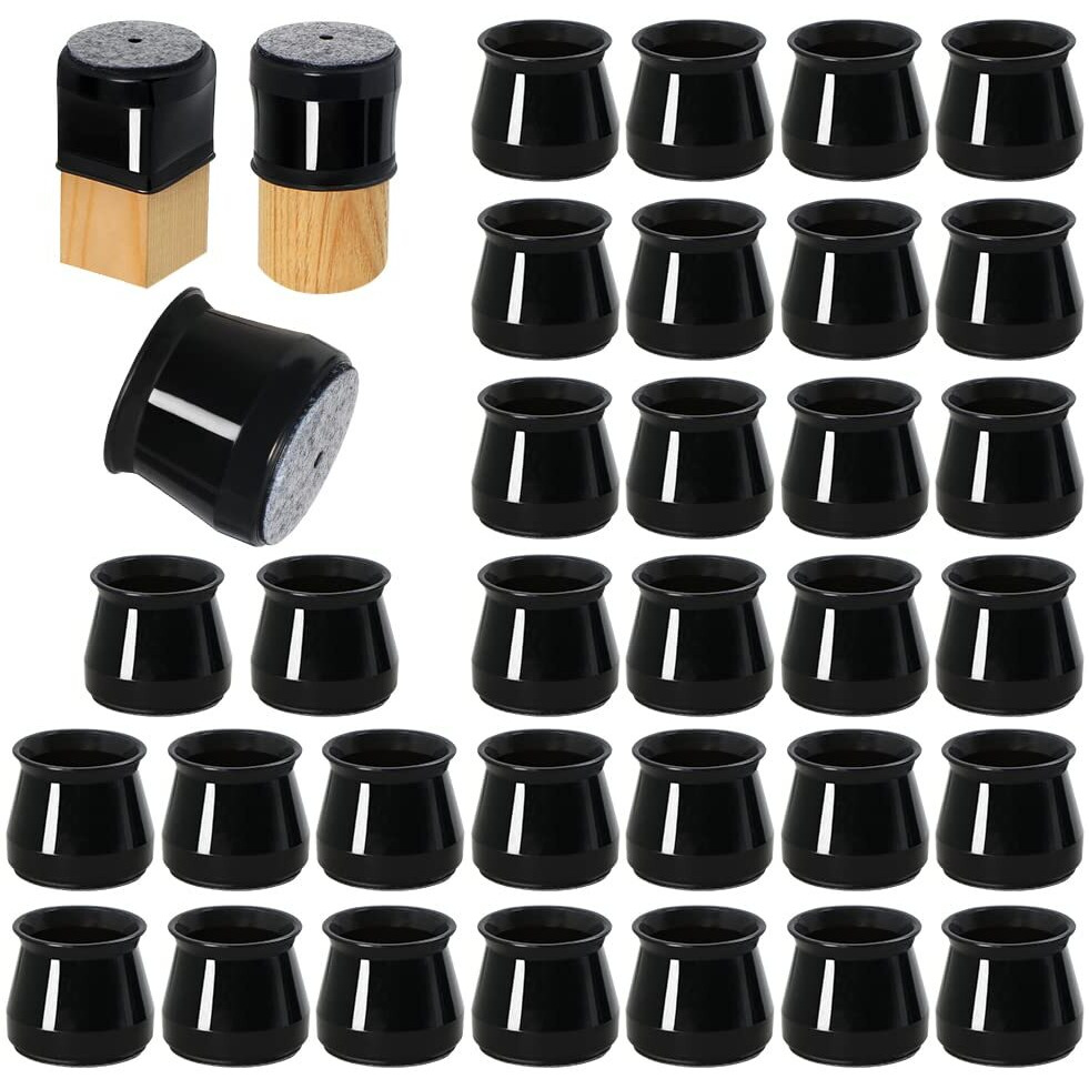 32 Pcs Chair Leg Floor Protectors For Hardwood Floors  Black Silicone Felt Bottom Furniture Leg Caps  Chair Covers Protect Floors From Scratching  Chairs Slide Without Noise
