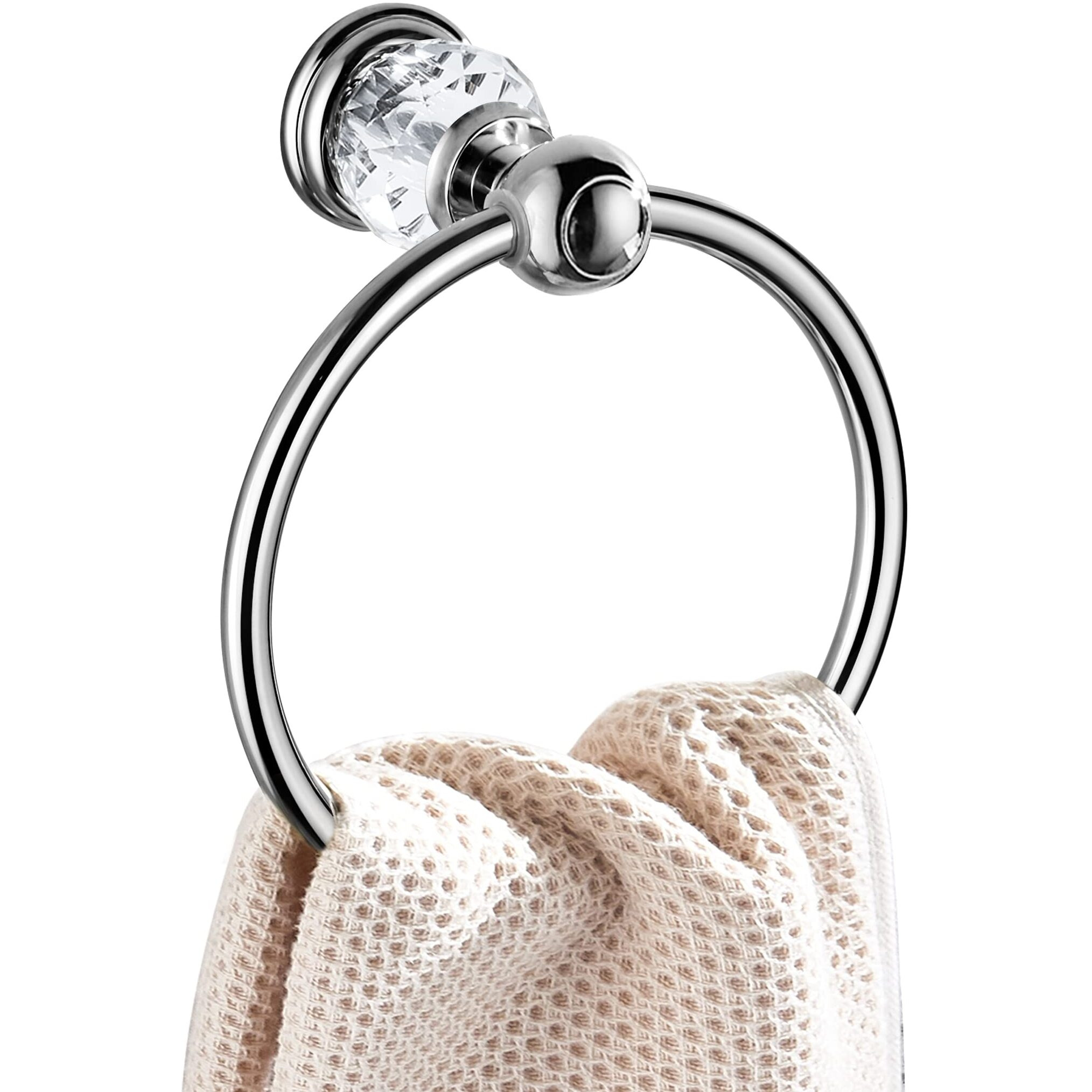 Wincase Chrome Towel Ring  Bath Hand Towel Holder Crystal  Silver Towel Rack Wall Mounted