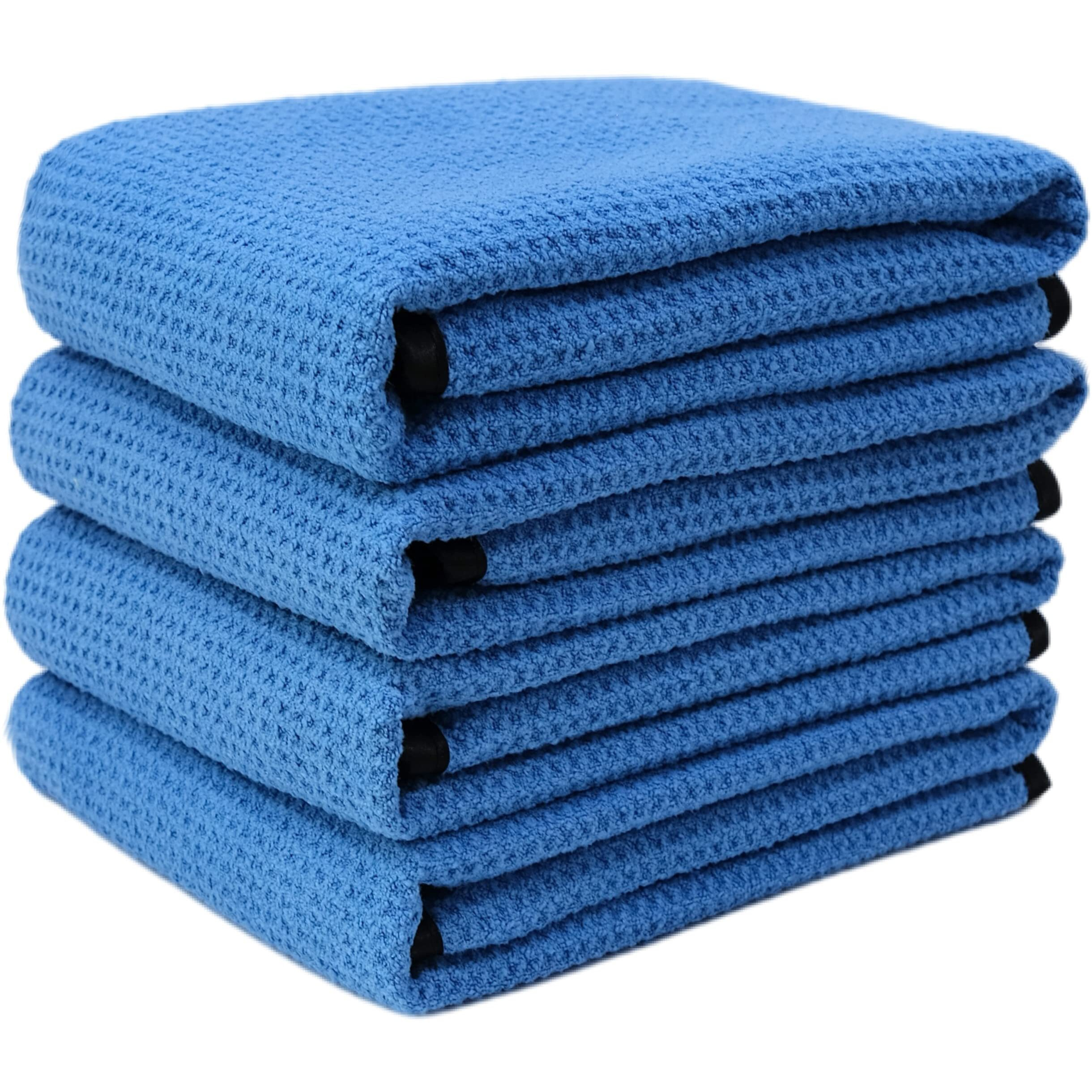 Polyte Elite Microfiber Drying Towel (16X24  4 Pack  Waffle  Blue)