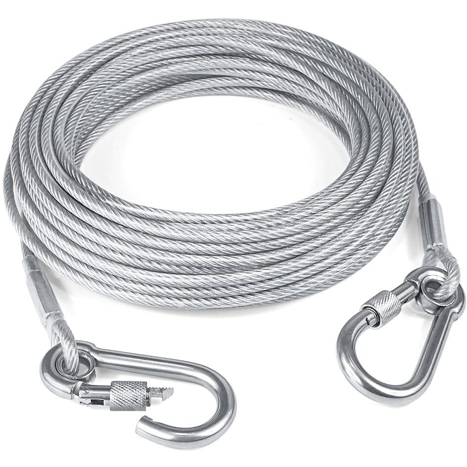 Tresbro 30Ft Reflective Dog Tie Out Cable For Dogs Up To 250 Pounds  Steel Wire Dog Leash Cable With Stainless Dual Fix Buckle  Lightweight And Durable  Dog Chains Outside For Outdoor Yard Camping