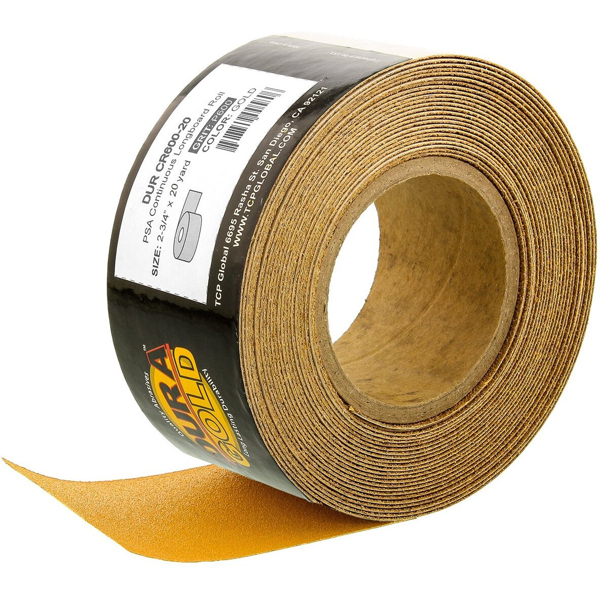 Dura-Gold Premium 600 Grit Gold Psa Longboard Sandpaper 20 Yard Long Continuous Roll  2-3/4"" Wide - Self Adhesive Stickyback Sandpaper For Automotive  Woodworking Air File Sanders  Hand Sanding Blocks